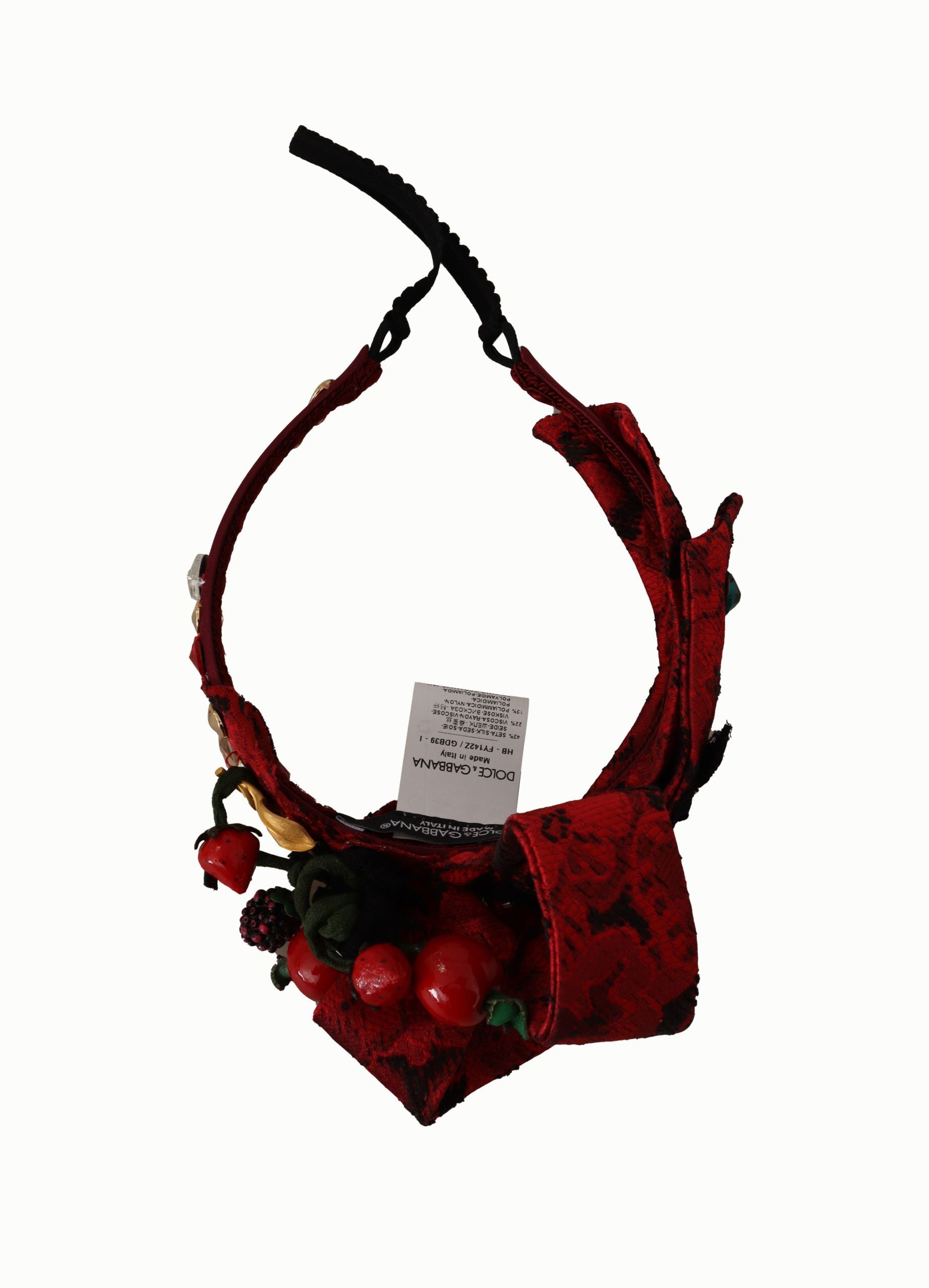 Dolce & Gabbana Cherry Silk Crystal Bow Logo Diadem Tiara Headband Dolce & Gabbana