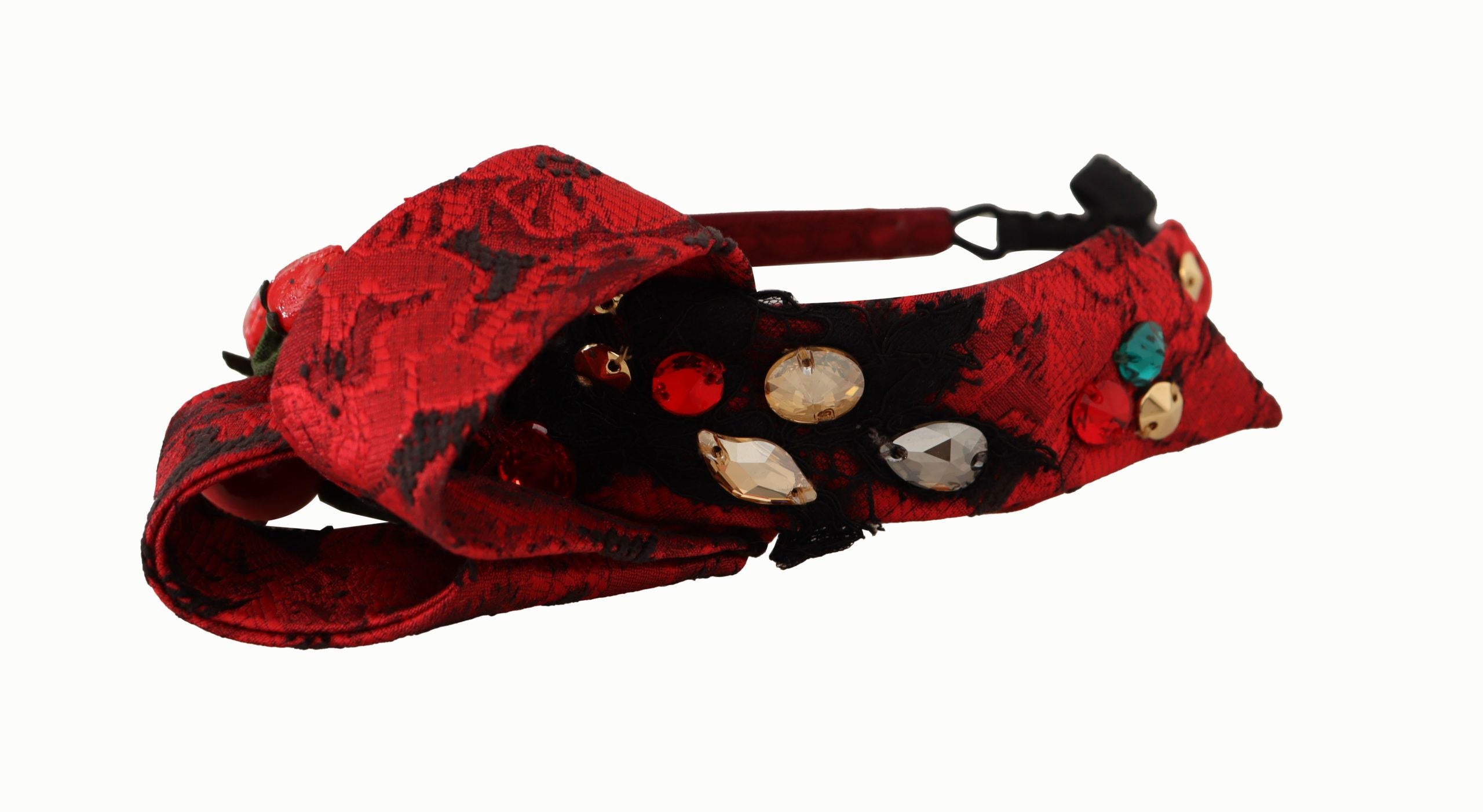 Dolce & Gabbana Cherry Silk Crystal Bow Logo Diadem Tiara Headband Dolce & Gabbana