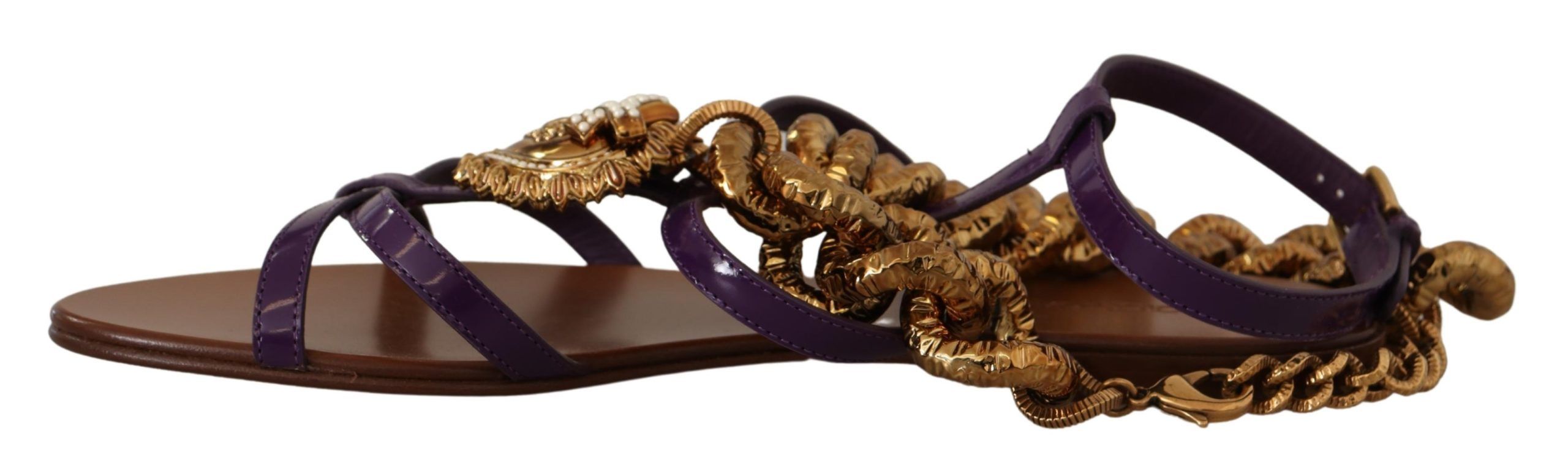 Dolce & Gabbana Purple Leather Devotion Flats Sandals Shoes Dolce & Gabbana