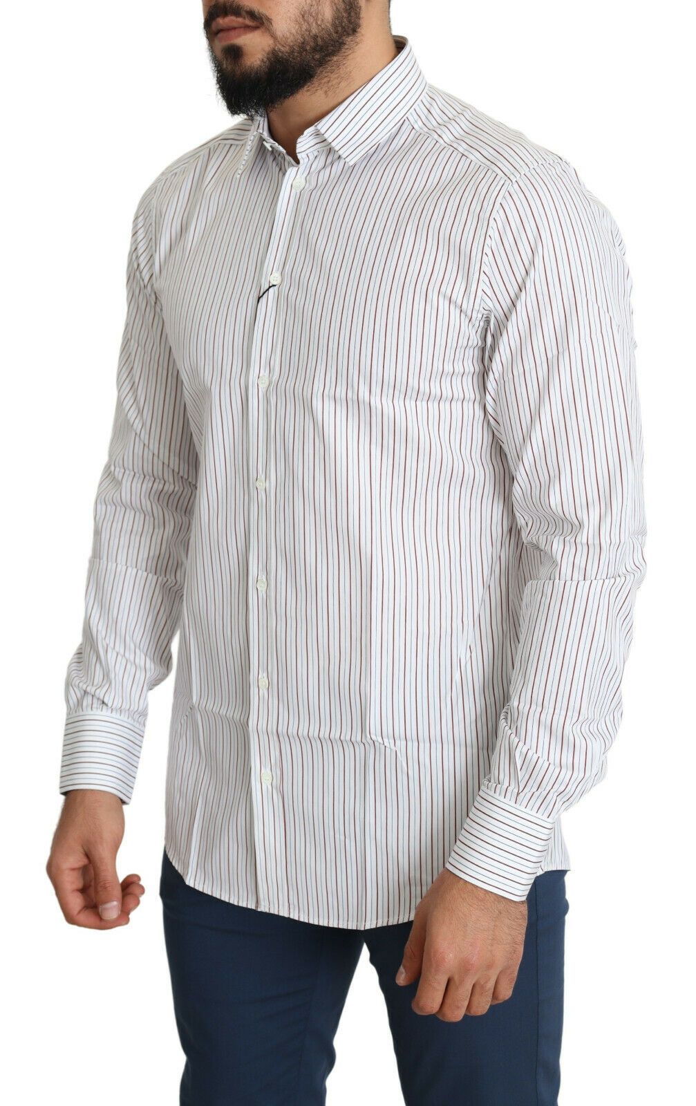 Dolce & Gabbana White Striped Formal MARTINI Shirt Dolce & Gabbana