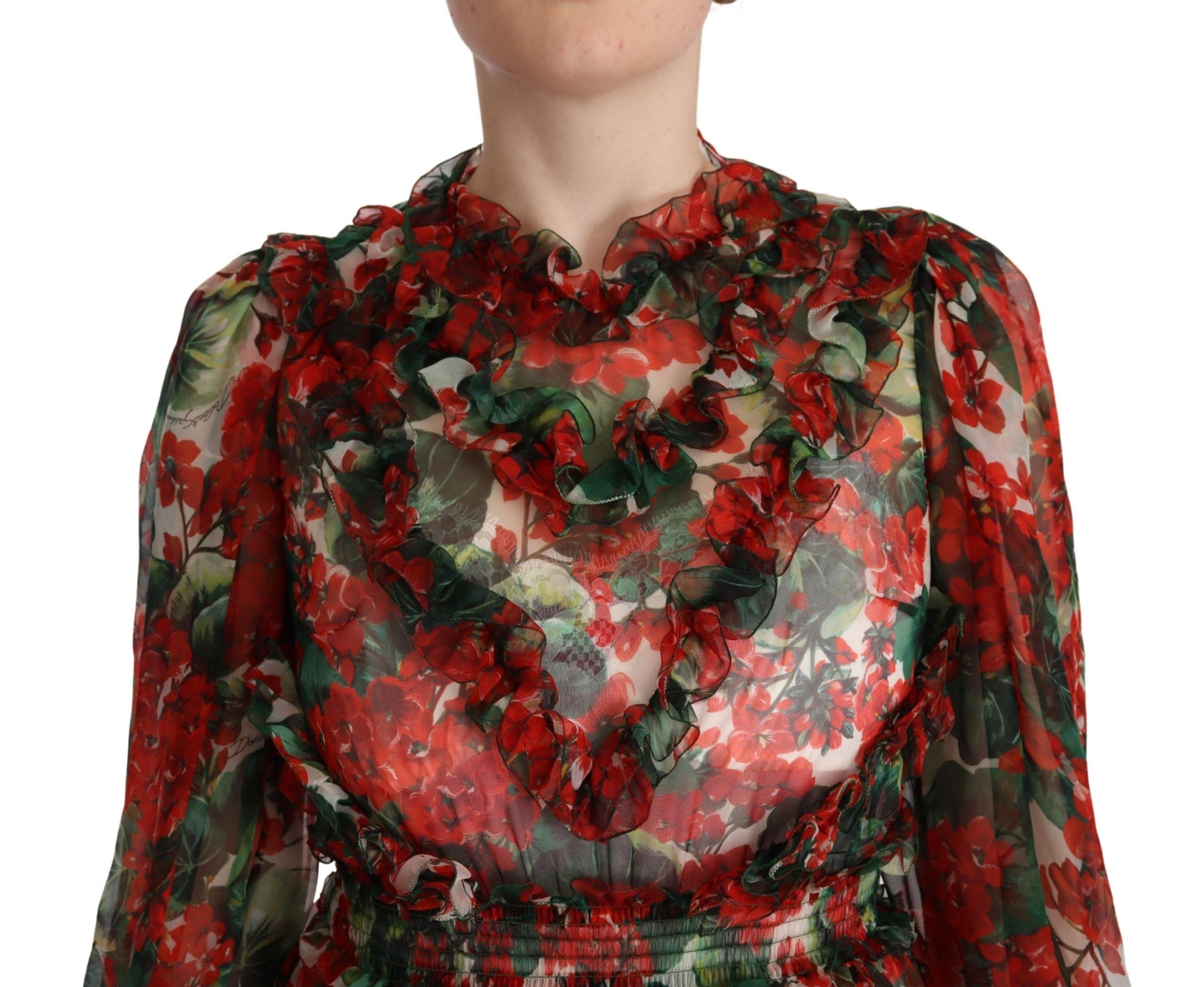 Dolce & Gabbana Multicolor Red Floral Silk Long Maxi Dress Dolce & Gabbana