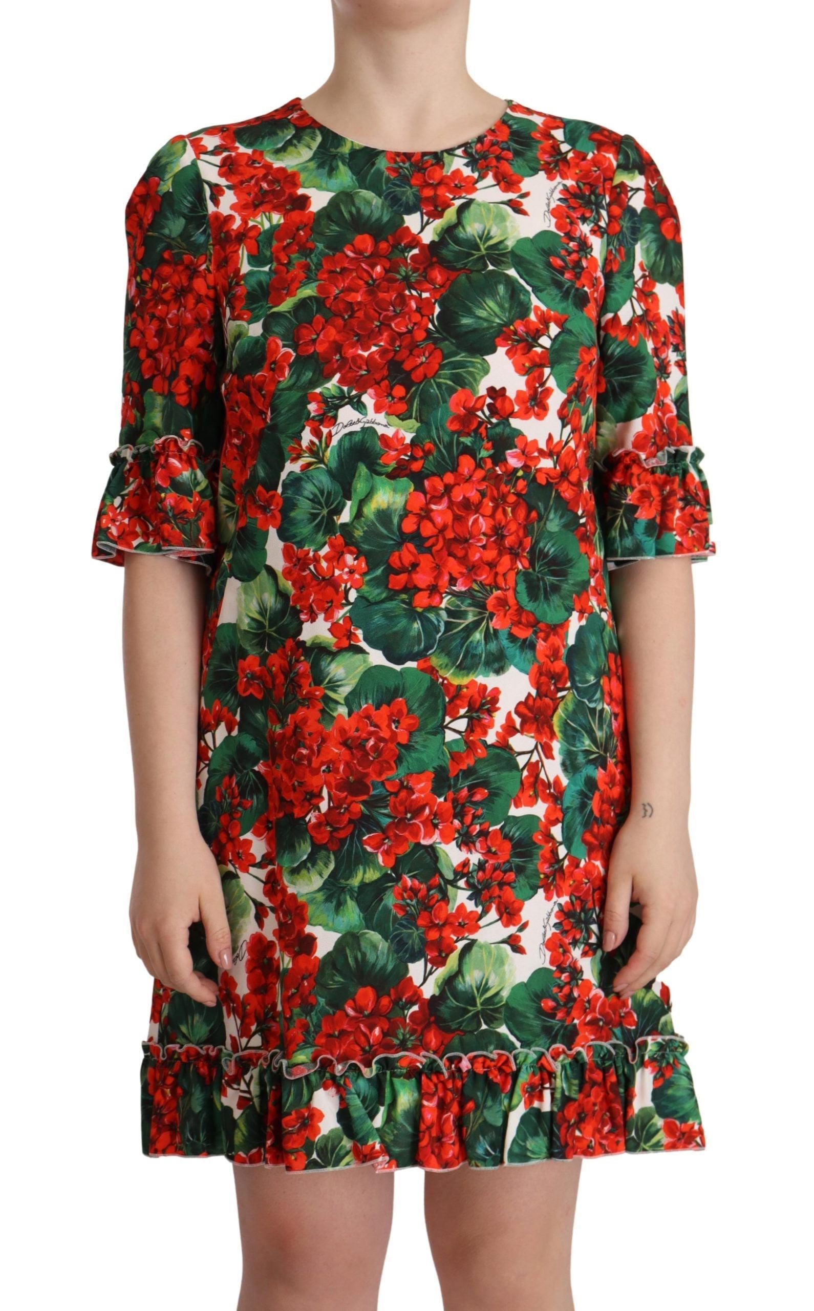 Dolce & Gabbana Multicolor Red Floral Shift Gown Dress Dolce & Gabbana