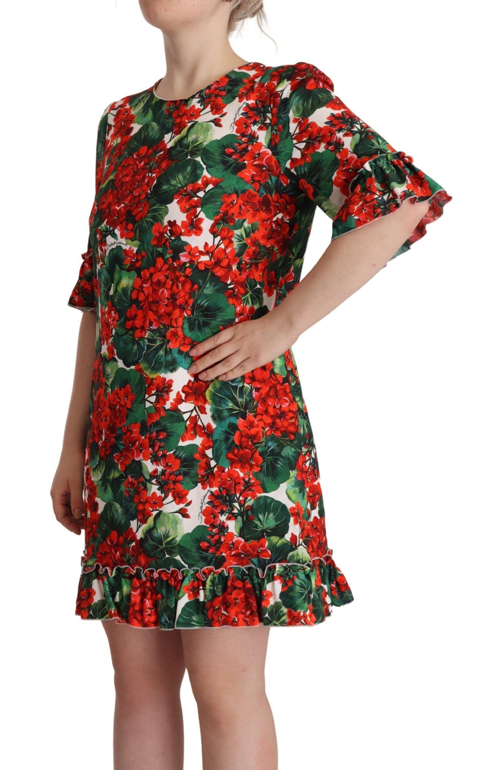Dolce & Gabbana Multicolor Red Floral Shift Gown Dress Dolce & Gabbana