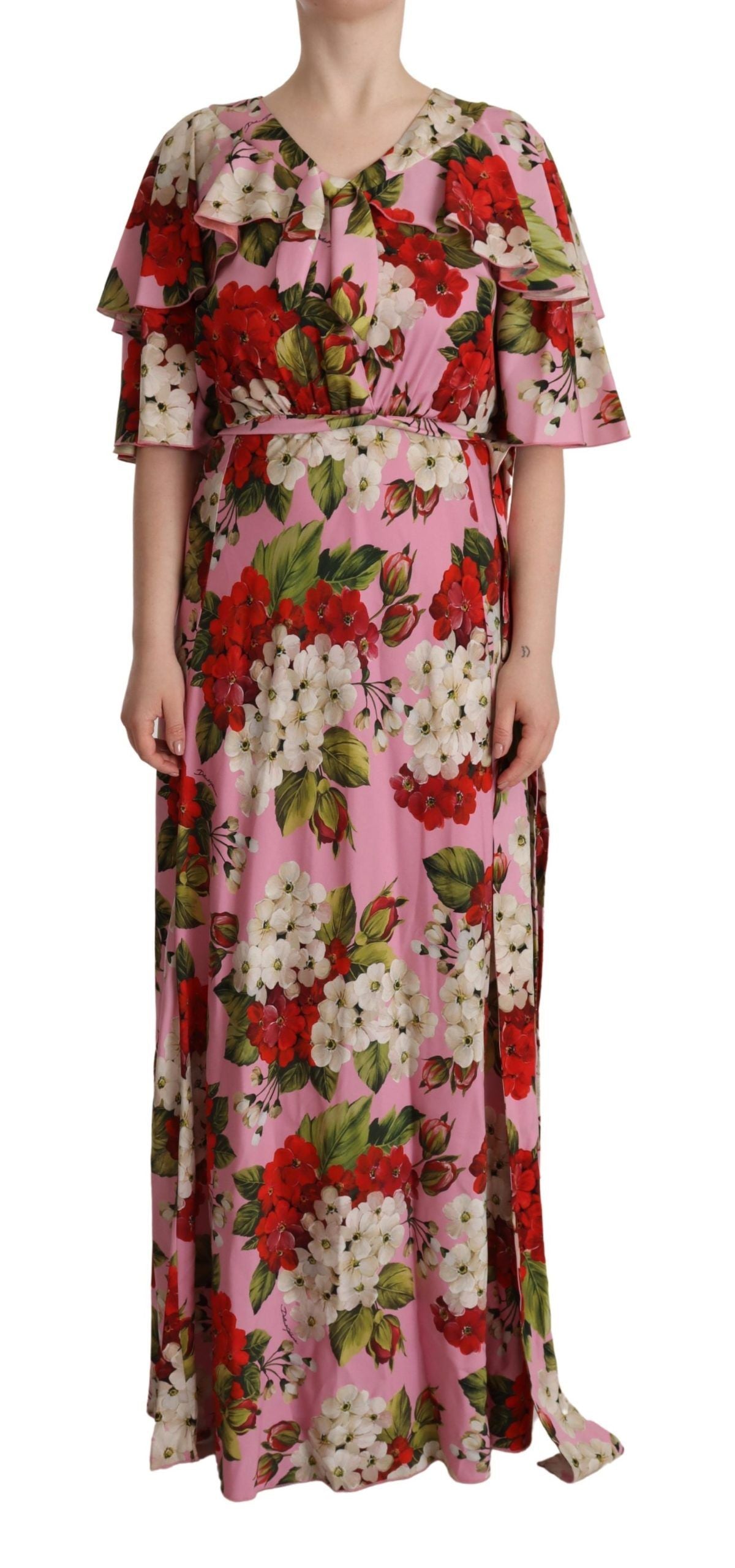 Dolce & Gabbana Pink Floral Silk Stretch Gown Maxi Dress Dolce & Gabbana