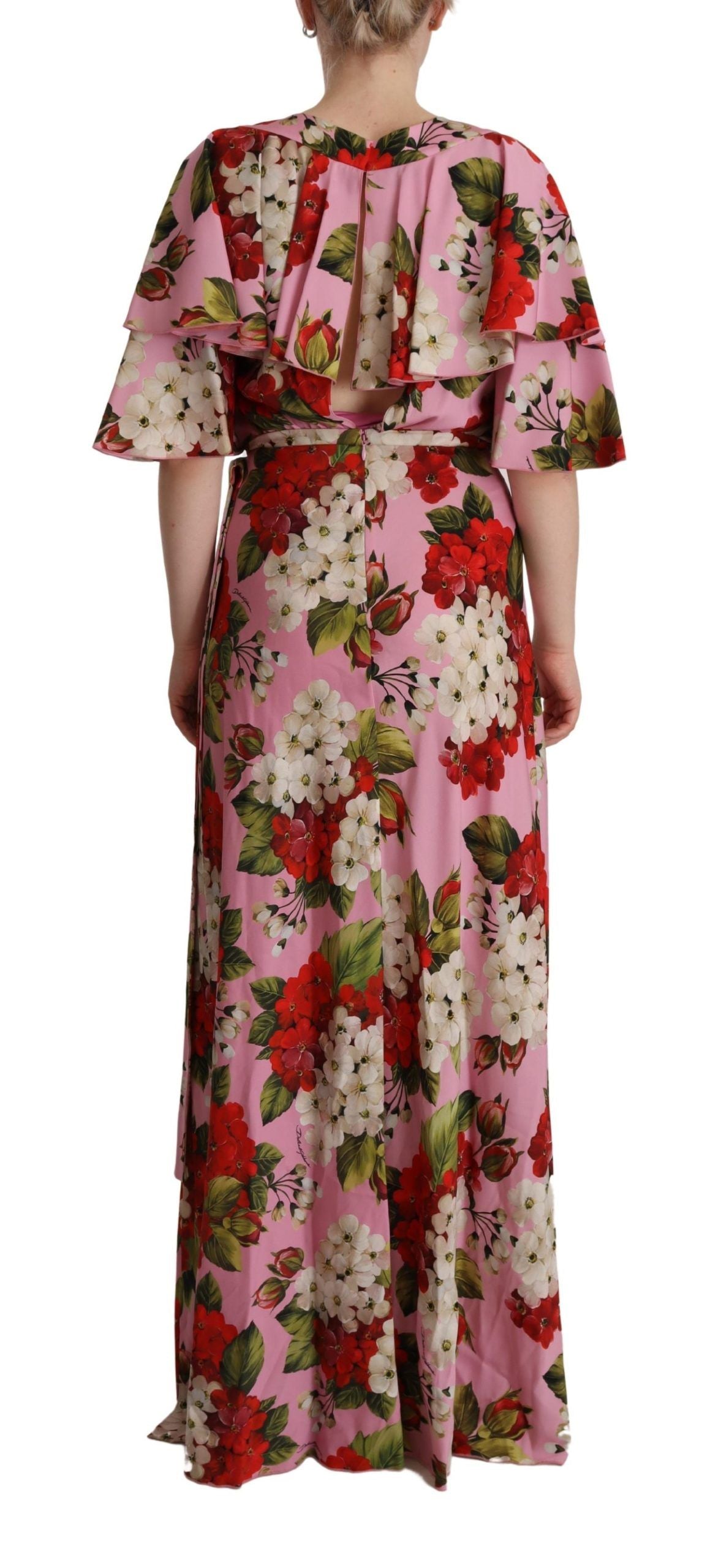 Dolce & Gabbana Pink Floral Silk Stretch Gown Maxi Dress Dolce & Gabbana