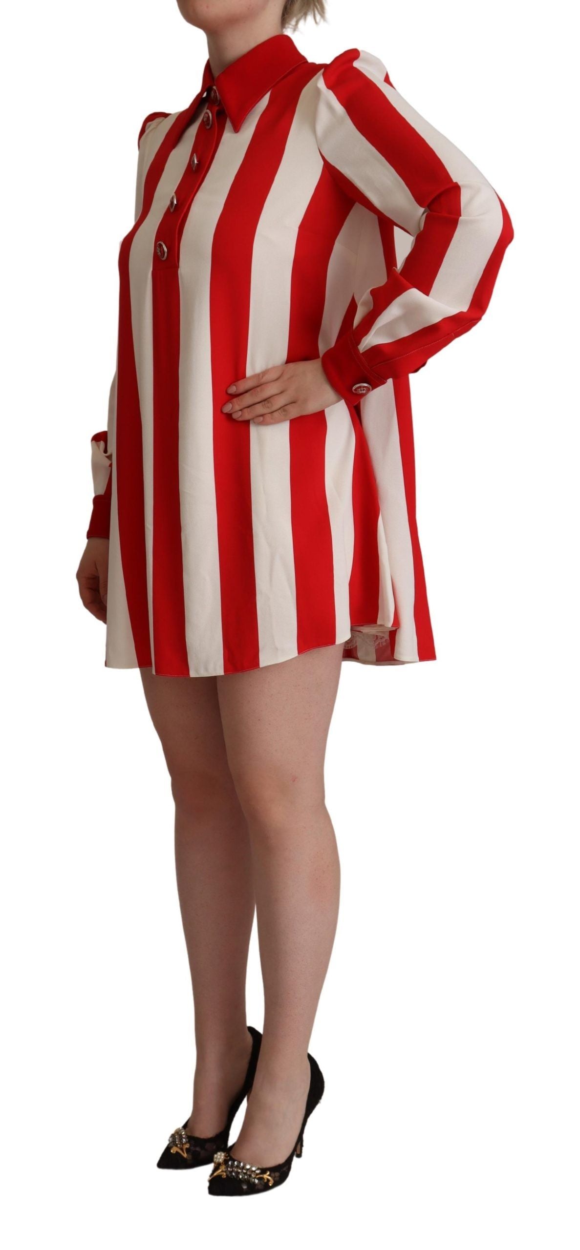 Dolce & Gabbana White Red Stretch Mini Shirt Gown Dress Dolce & Gabbana