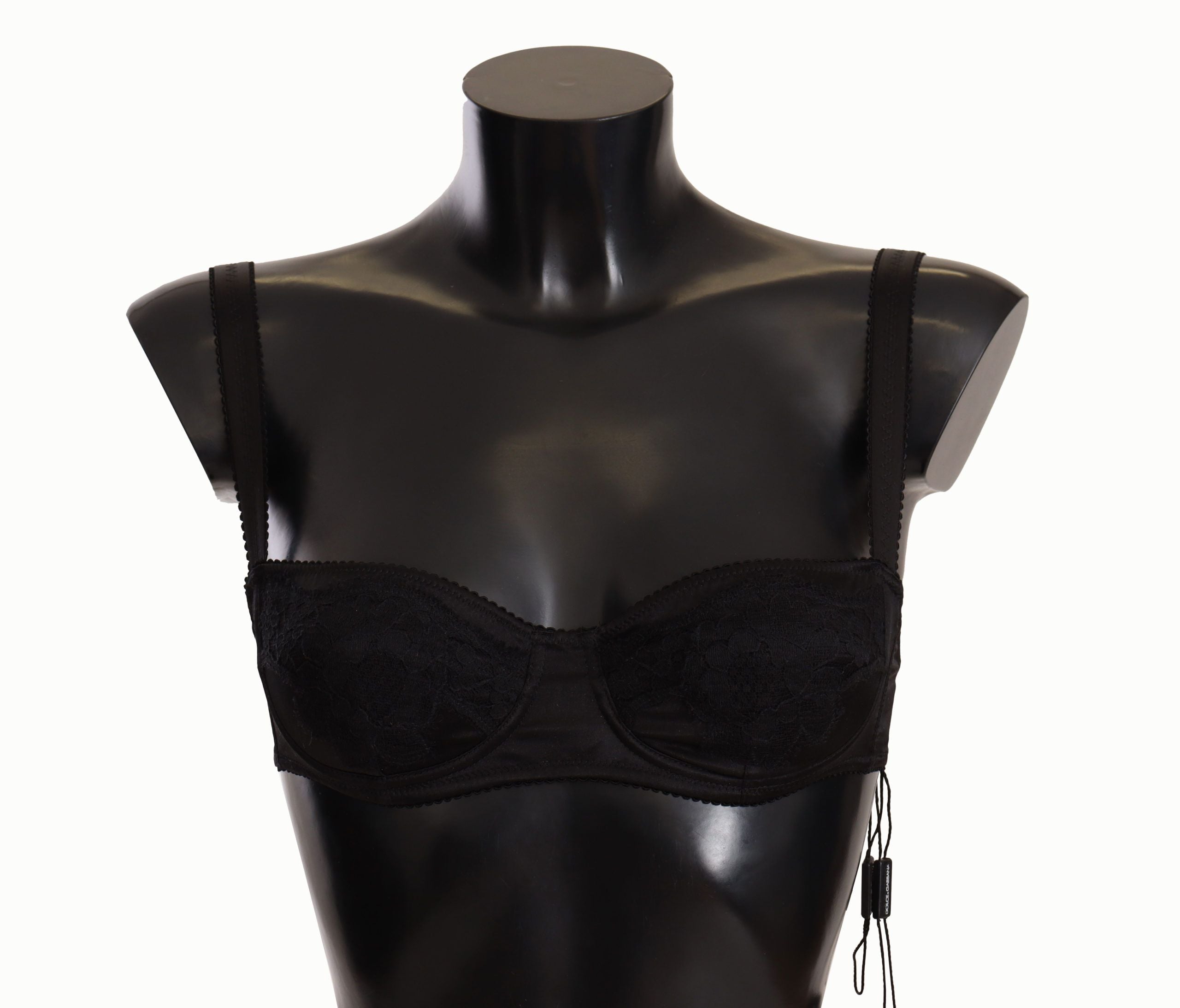 Dolce & Gabbana Black Polka Dot Satin Lace Balconette Bra Dolce & Gabbana