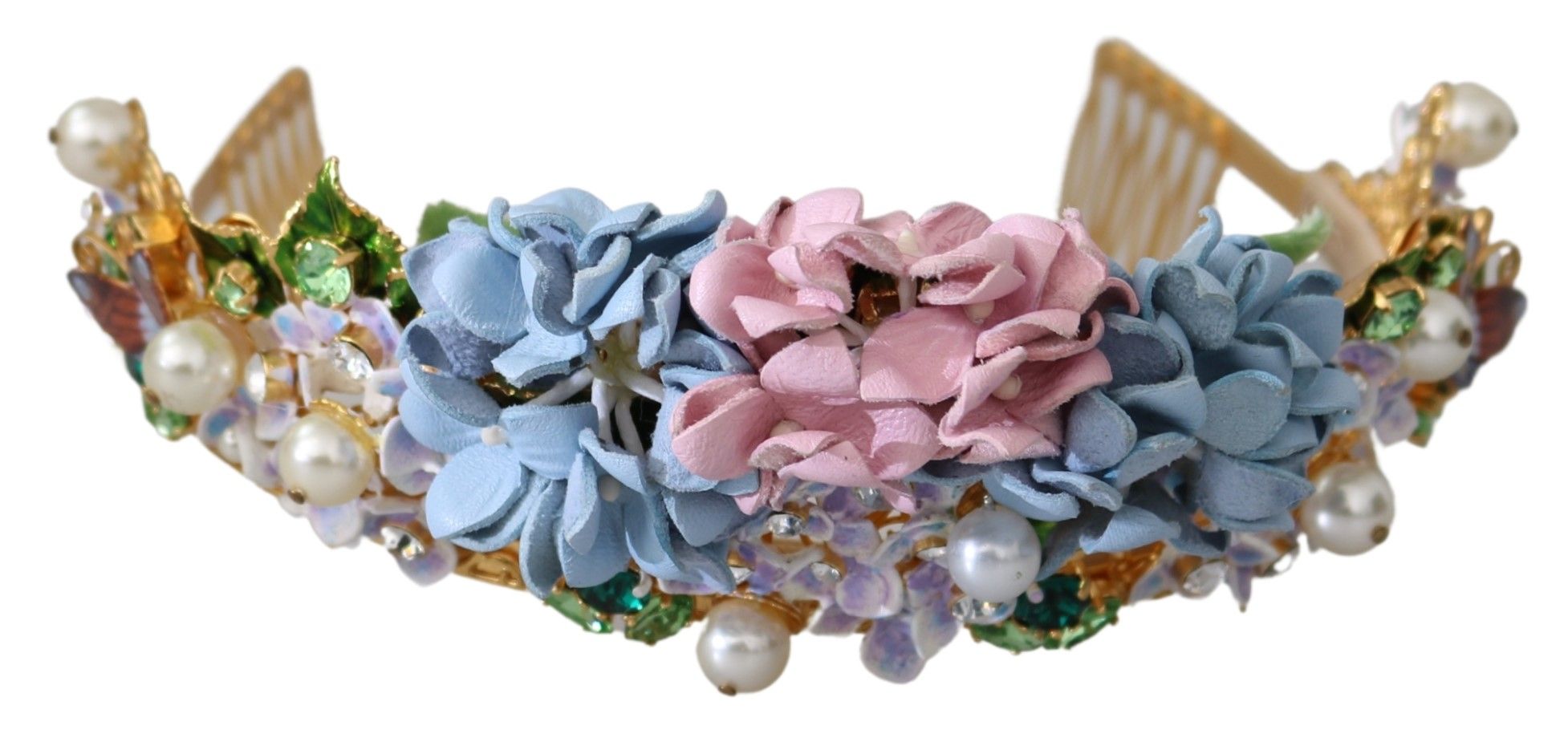 Dolce & Gabbana Gold Crystal Purple Hortensia Headband Crown Diadem Dolce & Gabbana