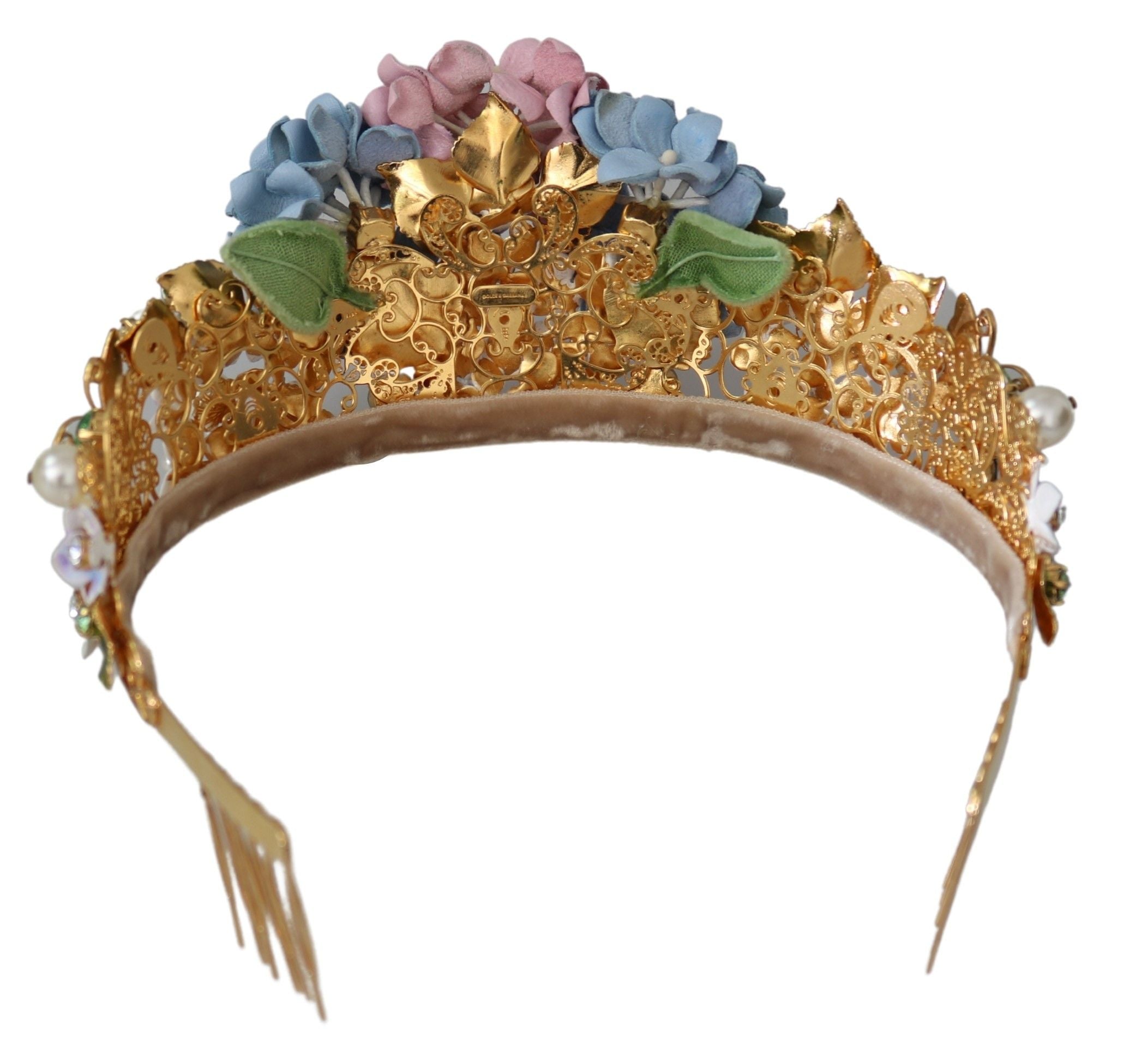 Dolce & Gabbana Gold Crystal Purple Hortensia Headband Crown Diadem Dolce & Gabbana
