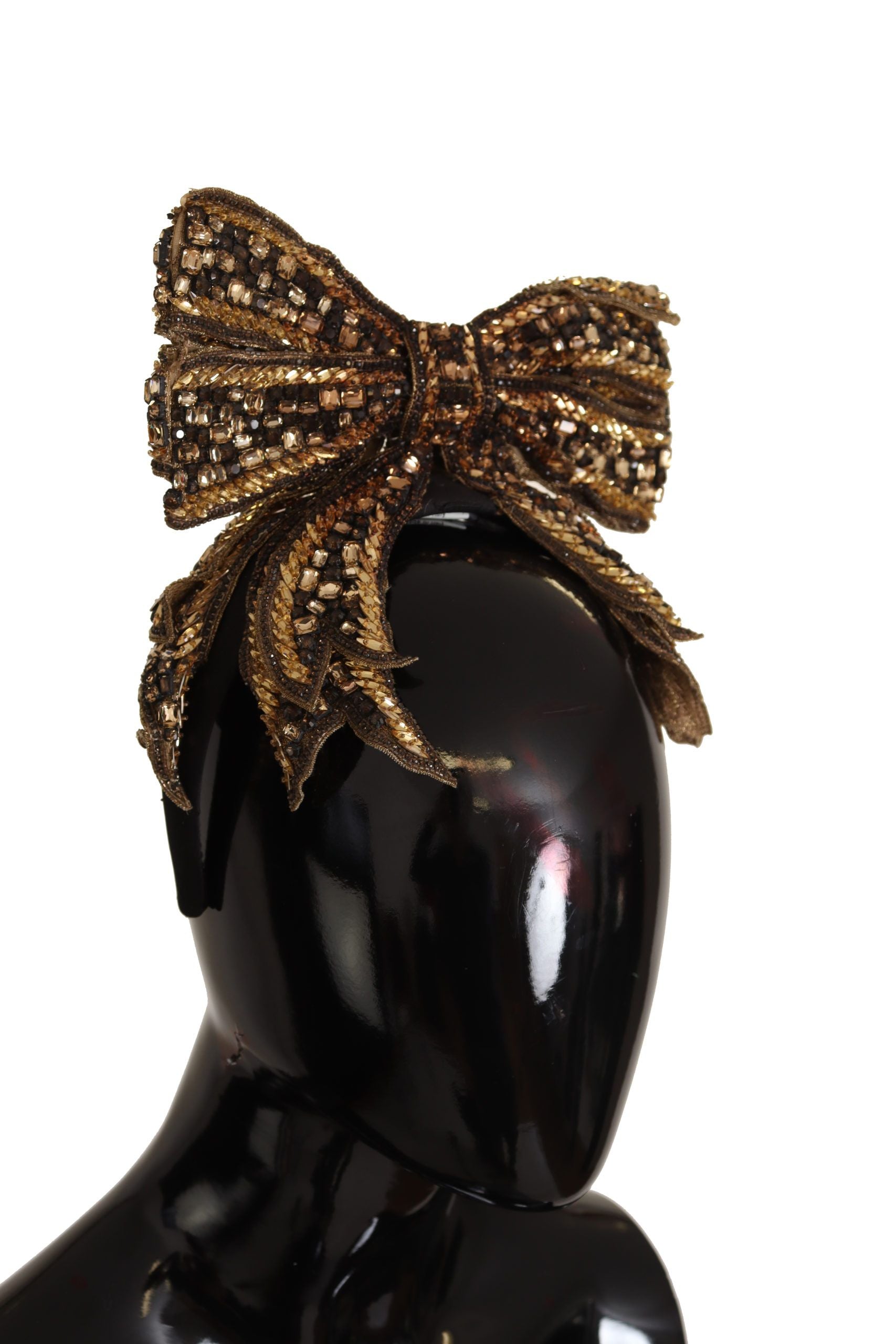 Dolce & Gabbana Gold Crystal Beaded Sequined Silk Bow Headband Diadem Dolce & Gabbana