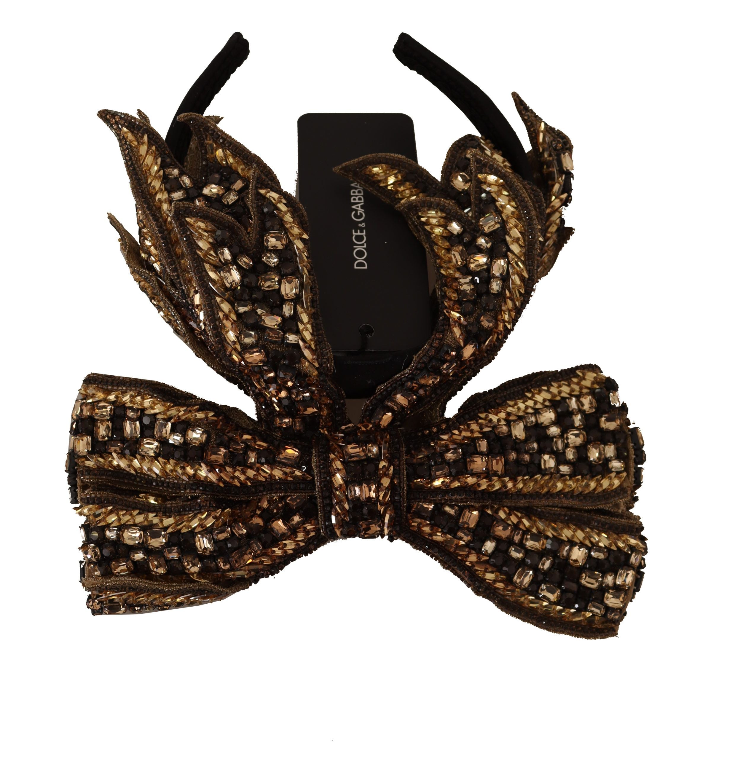 Dolce & Gabbana Gold Crystal Beaded Sequined Silk Bow Headband Diadem Dolce & Gabbana