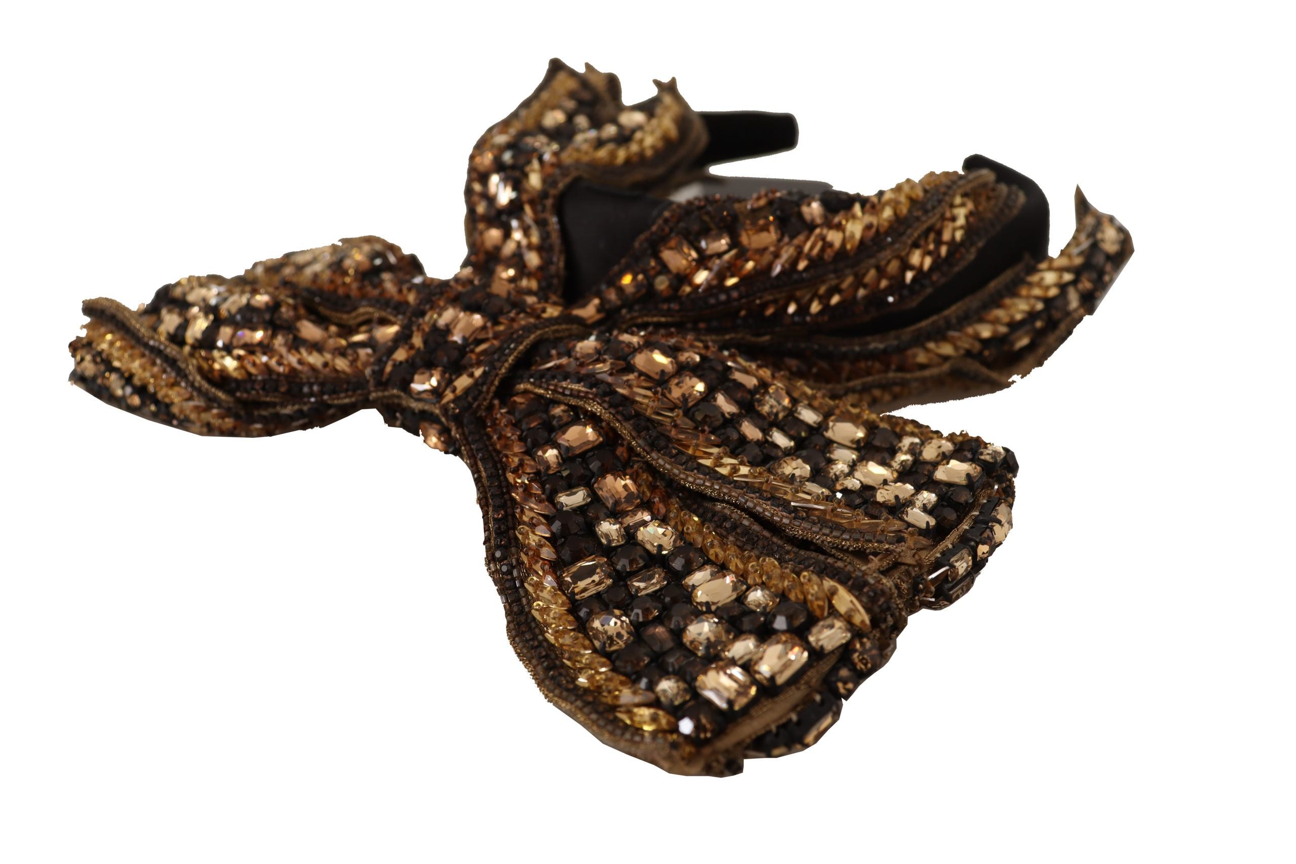 Dolce & Gabbana Gold Crystal Beaded Sequined Silk Bow Headband Diadem Dolce & Gabbana