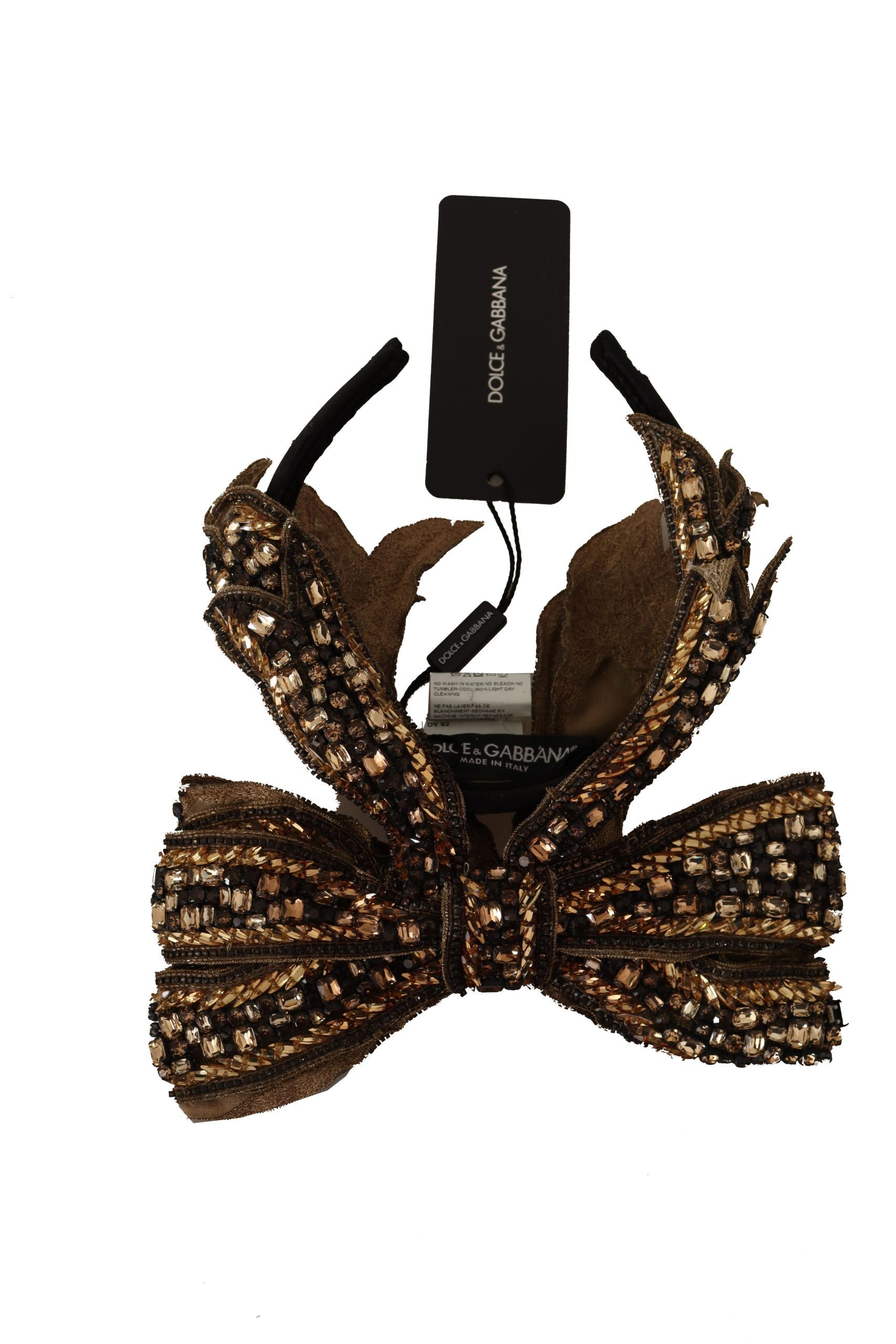 Dolce & Gabbana Gold Crystal Beaded Sequined Silk Bow Headband Diadem Dolce & Gabbana