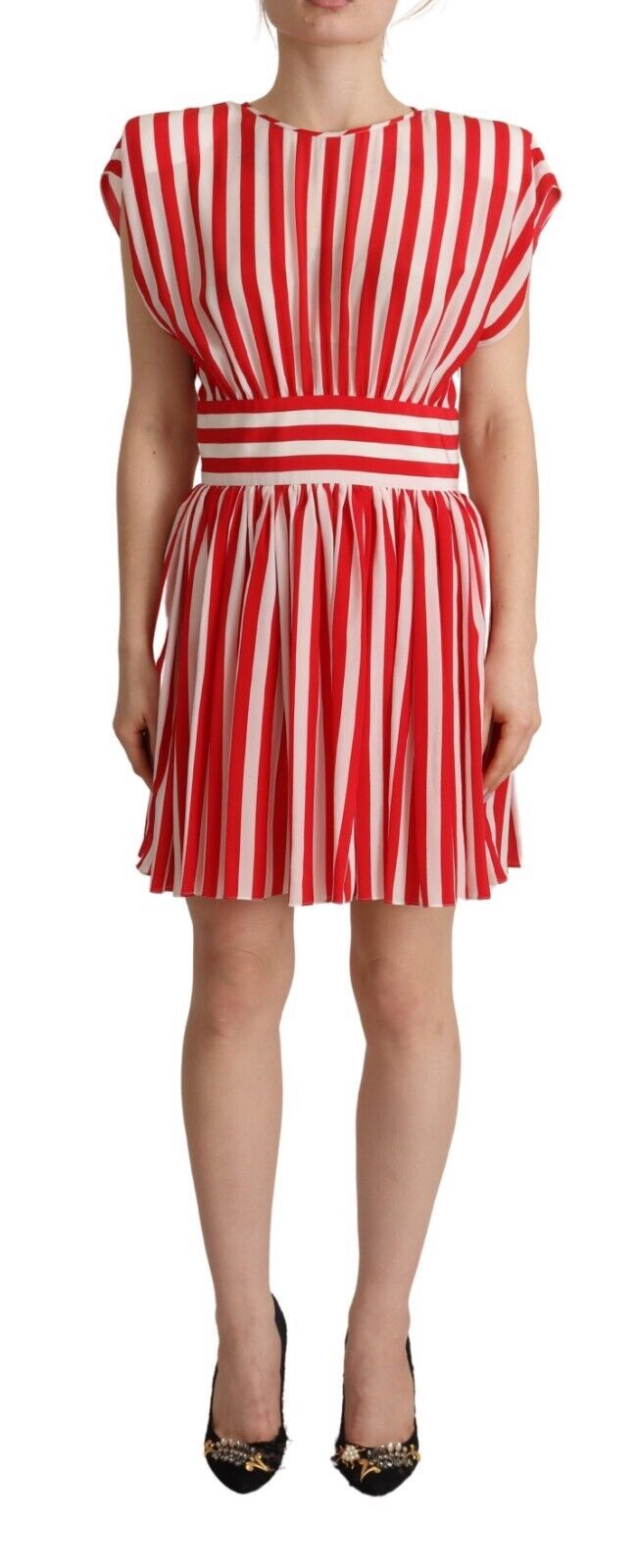 Dolce & Gabbana Red White Stripes Silk Mini A-line Dress Dolce & Gabbana