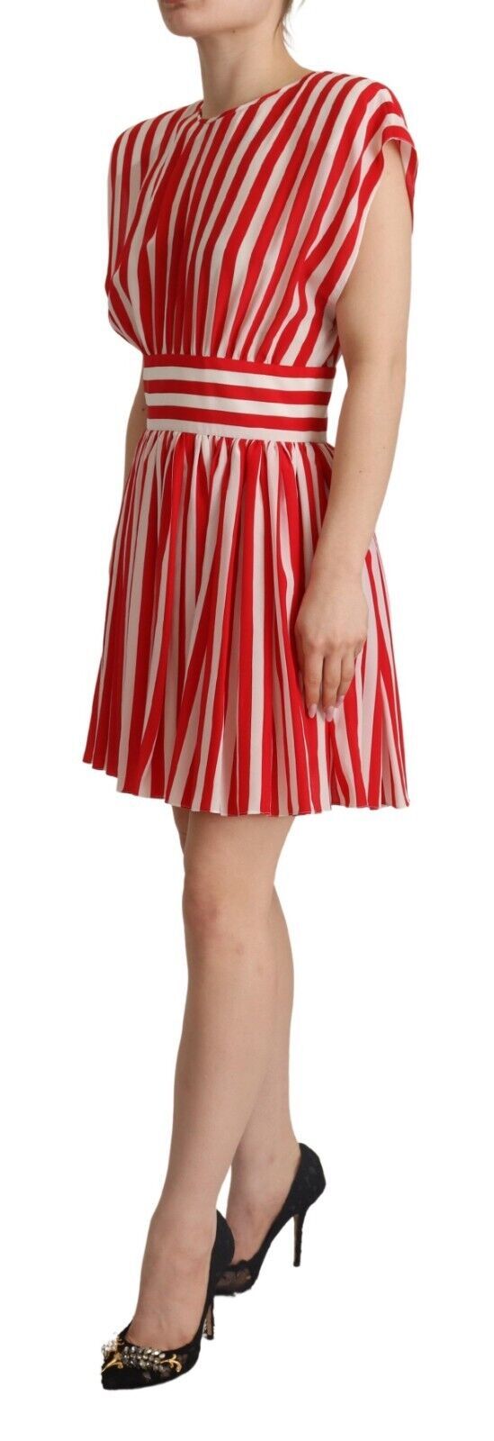 Dolce & Gabbana Red White Stripes Silk Mini A-line Dress Dolce & Gabbana