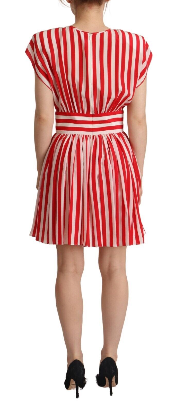 Dolce & Gabbana Red White Stripes Silk Mini A-line Dress Dolce & Gabbana
