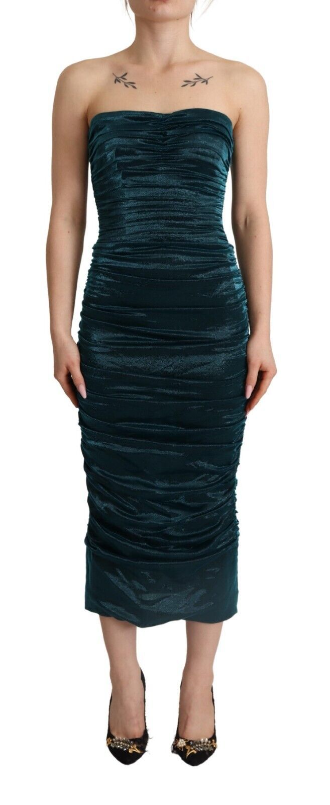 Dolce & Gabbana Turquoise Bustier Bodice Draped Midi Dress Dolce & Gabbana