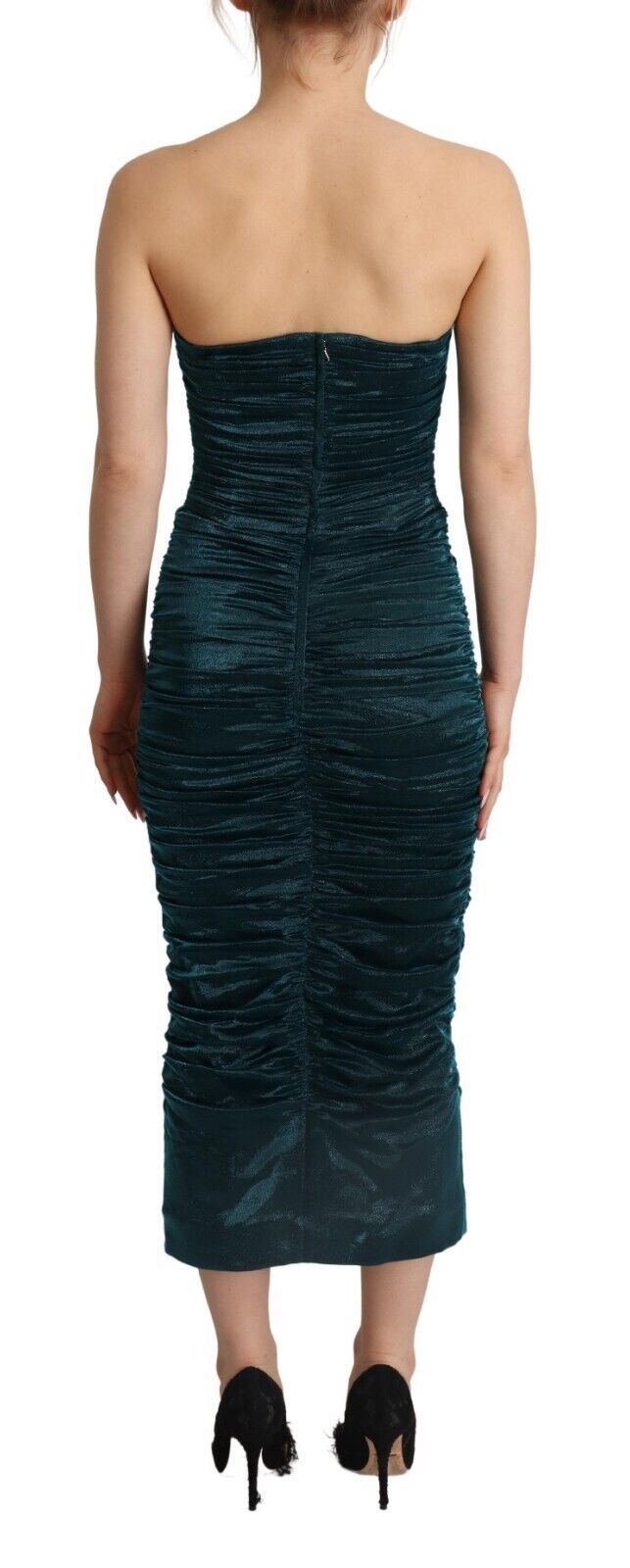 Dolce & Gabbana Turquoise Bustier Bodice Draped Midi Dress Dolce & Gabbana