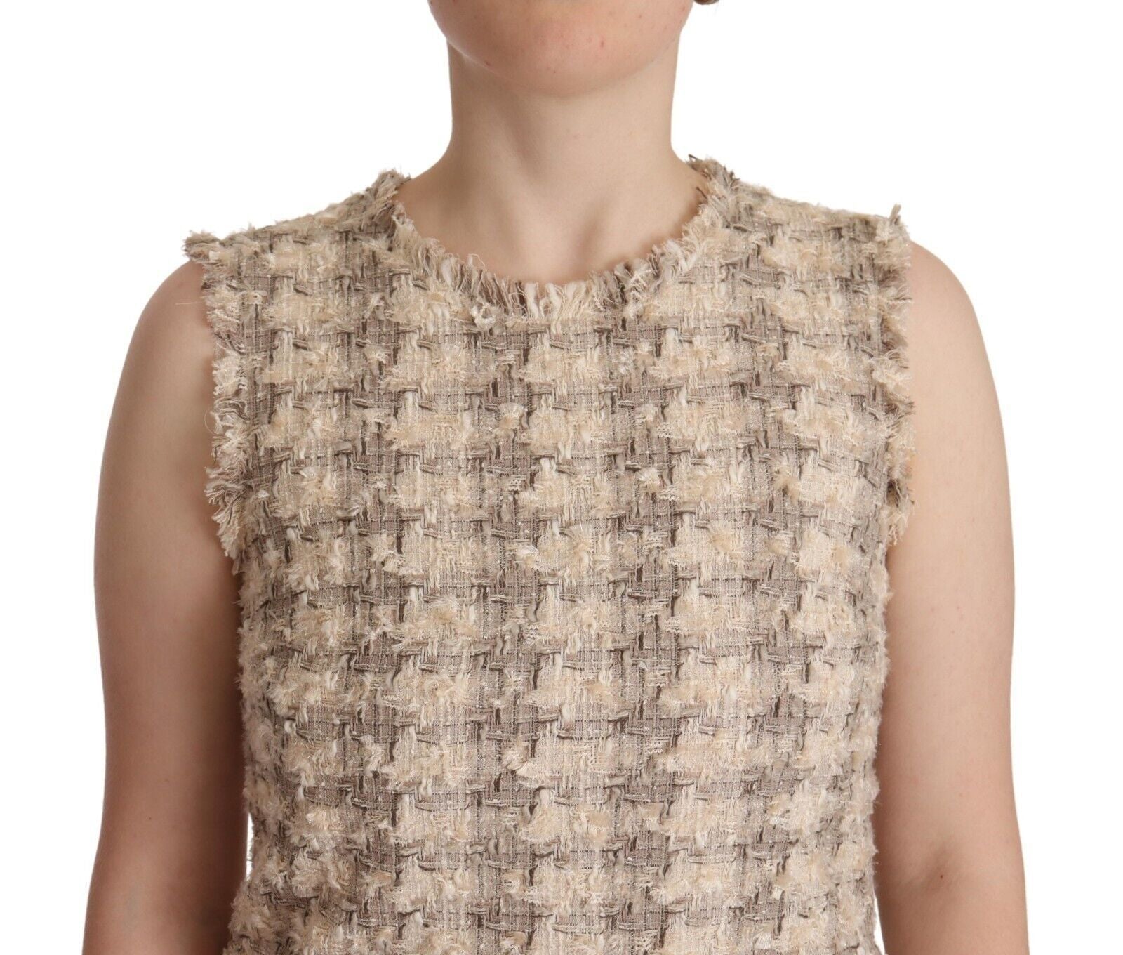 Dolce & Gabbana Beige Checkered Sleeveless Mini Shift Dress Dolce & Gabbana