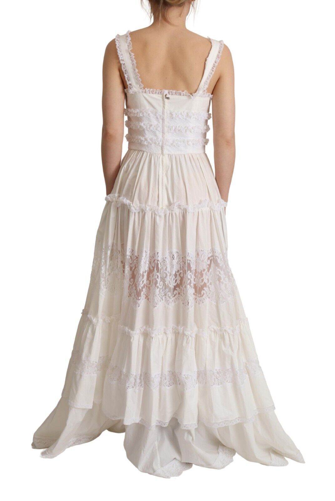Dolce & Gabbana White Cotton Tiered Long Maxi A-line Dress Dolce & Gabbana