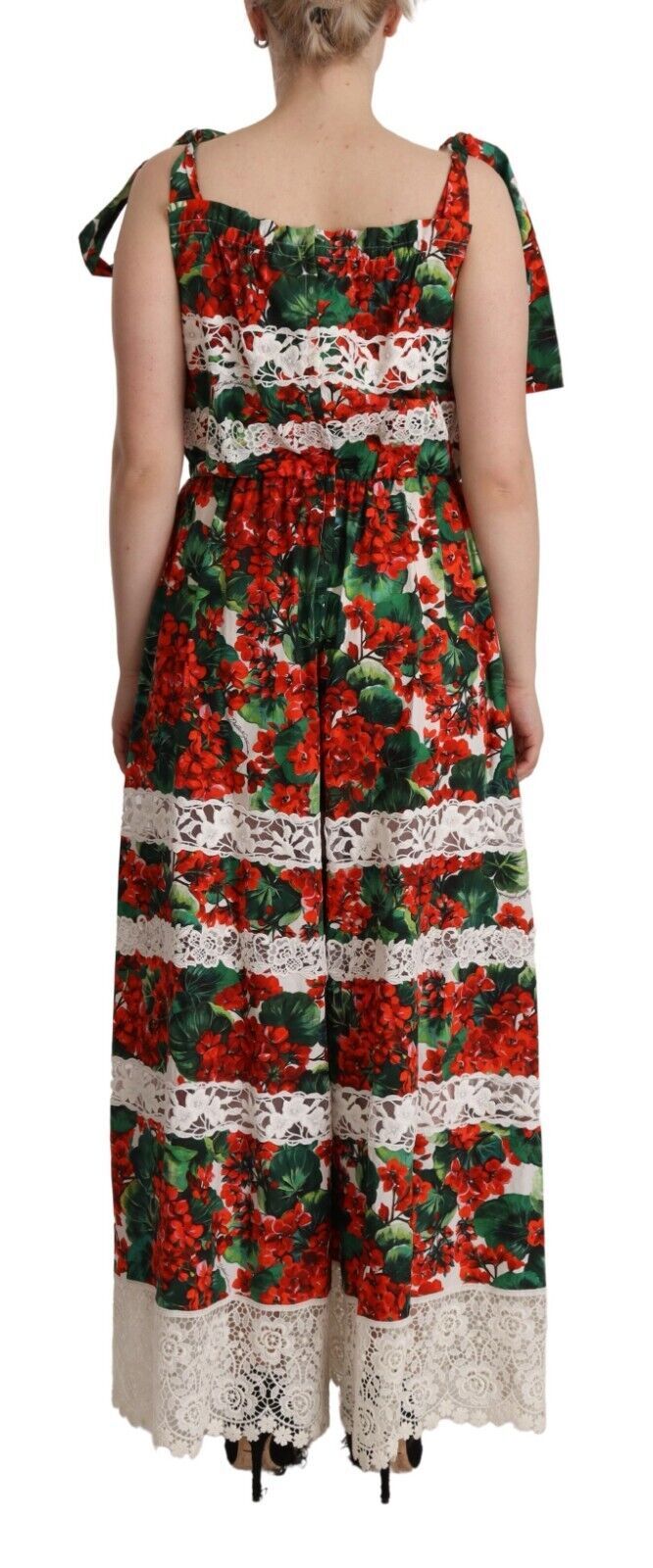 Dolce & Gabbana Multicolor Geranium Print Lace Long Maxi Dress Dolce & Gabbana