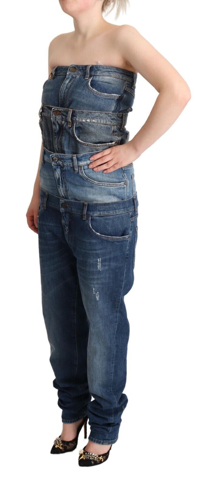 Dolce & Gabbana Dark Blue Cotton Strapless Denim Jumpsuit Dress Dolce & Gabbana