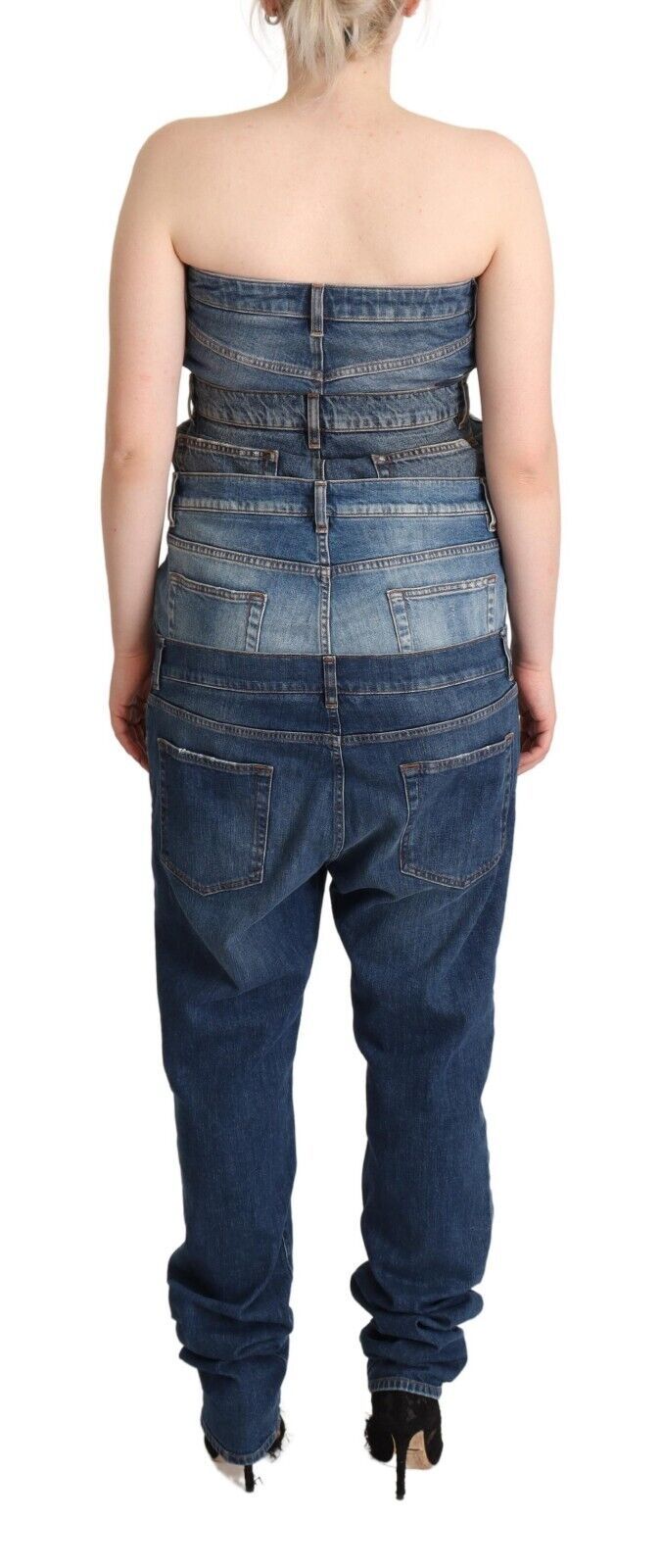 Dolce & Gabbana Dark Blue Cotton Strapless Denim Jumpsuit Dress Dolce & Gabbana