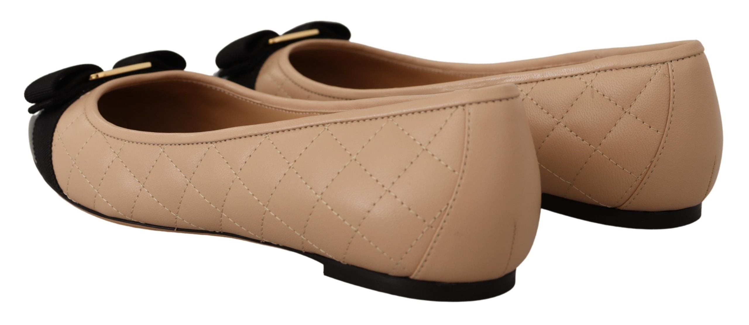 Salvatore Ferragamo Beige and Black Nappa Leather Ballet Flat Shoes Salvatore Ferragamo