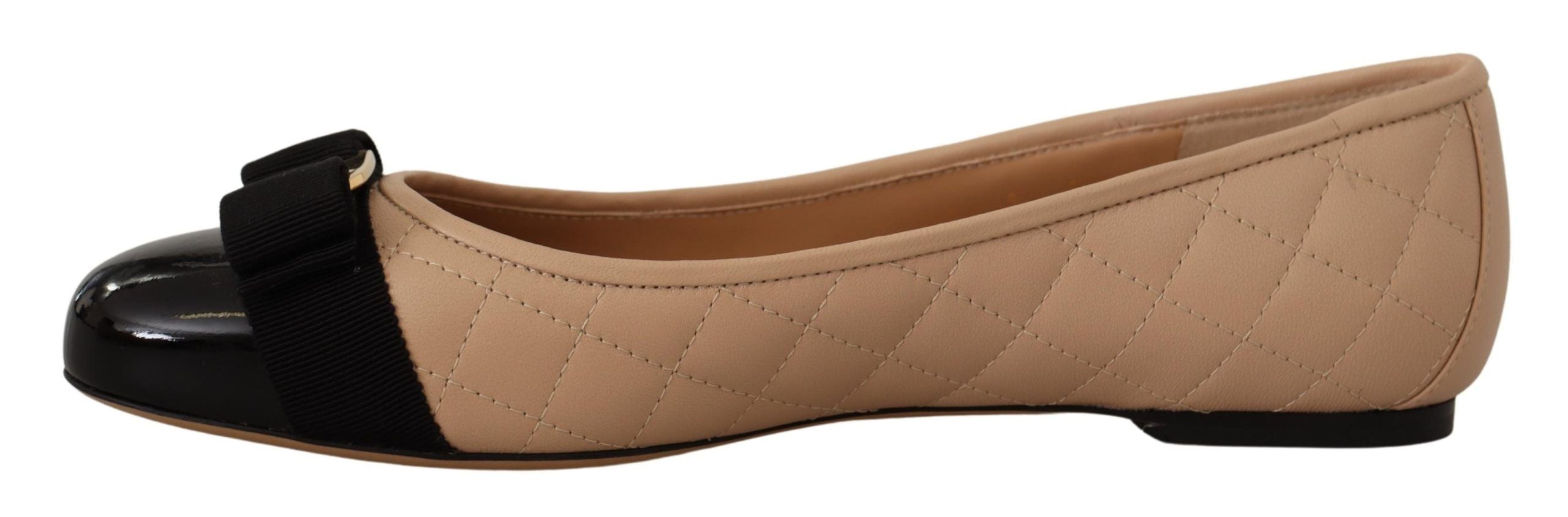 Salvatore Ferragamo Beige and Black Nappa Leather Ballet Flat Shoes Salvatore Ferragamo