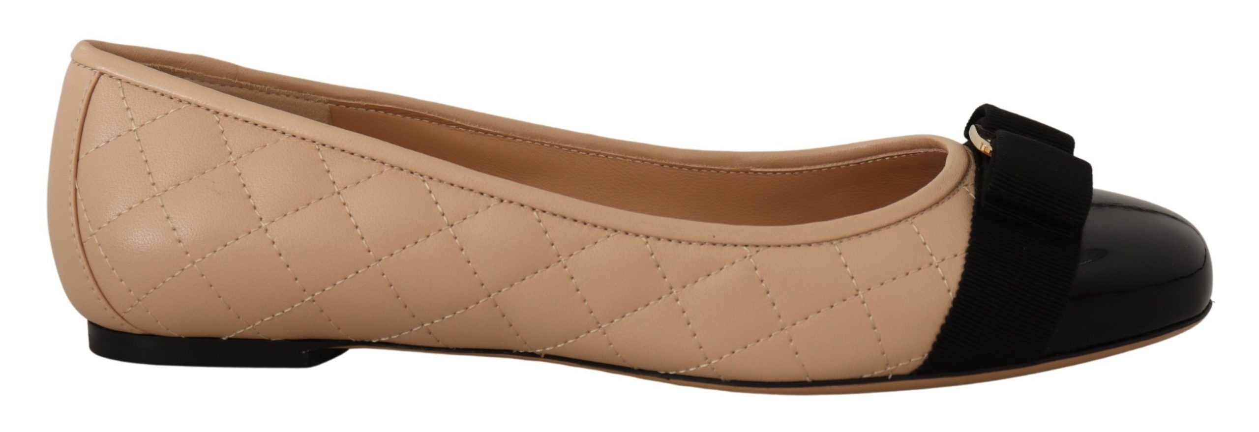 Salvatore Ferragamo Beige and Black Nappa Leather Ballet Flat Shoes Salvatore Ferragamo