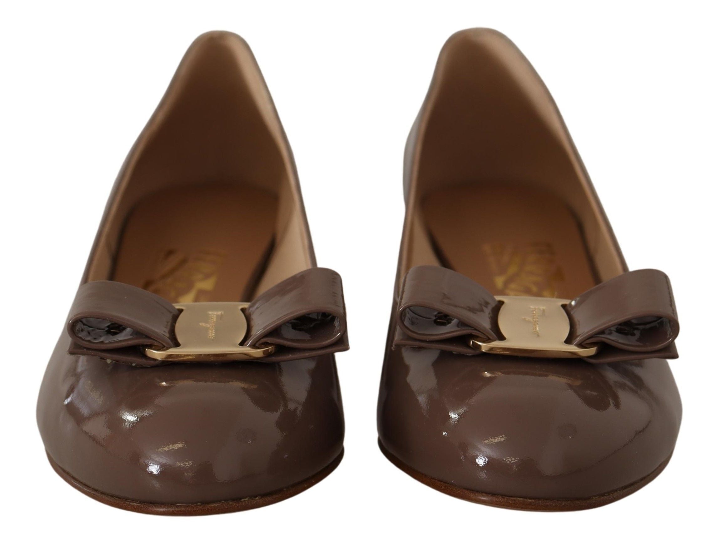 Salvatore Ferragamo Brown Naplak Calf Leather Pumps Shoes Salvatore Ferragamo