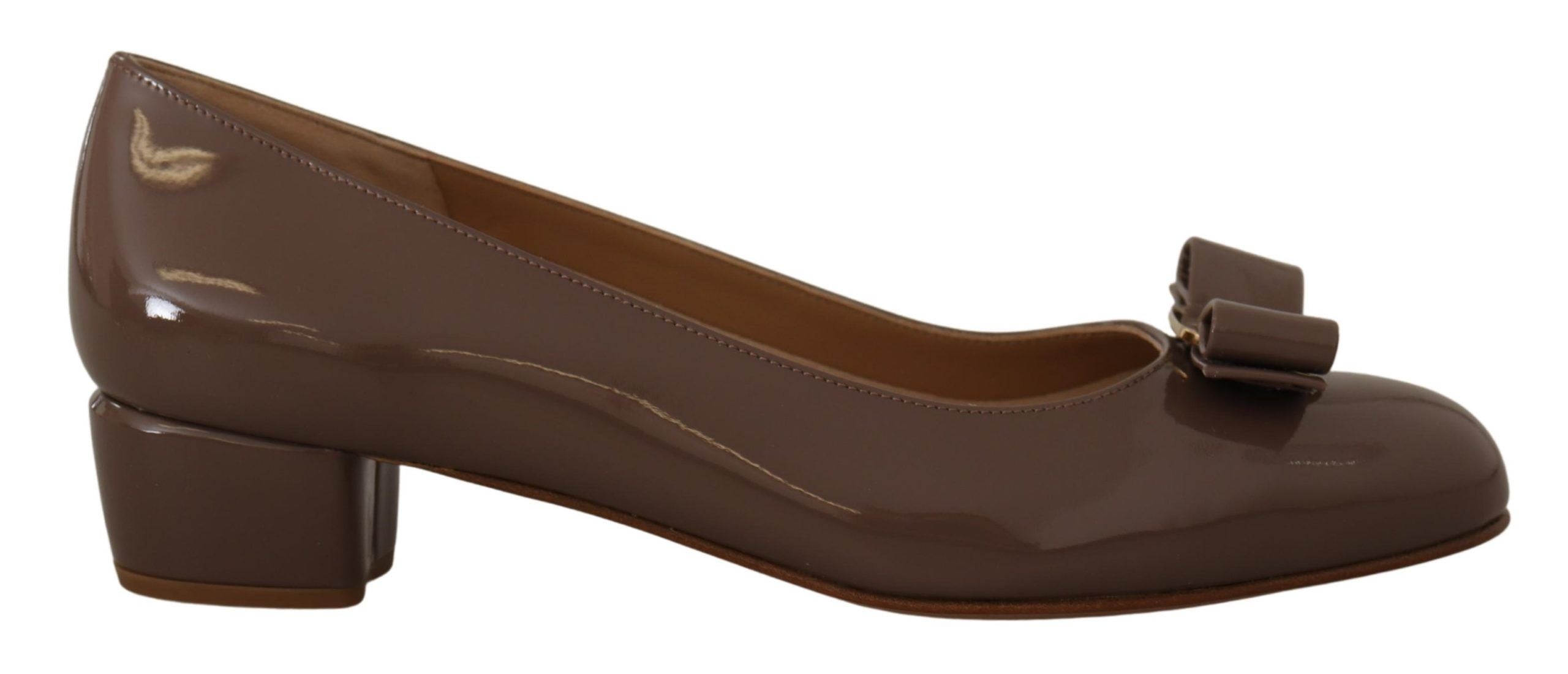 Salvatore Ferragamo Brown Naplak Calf Leather Pumps Shoes Salvatore Ferragamo