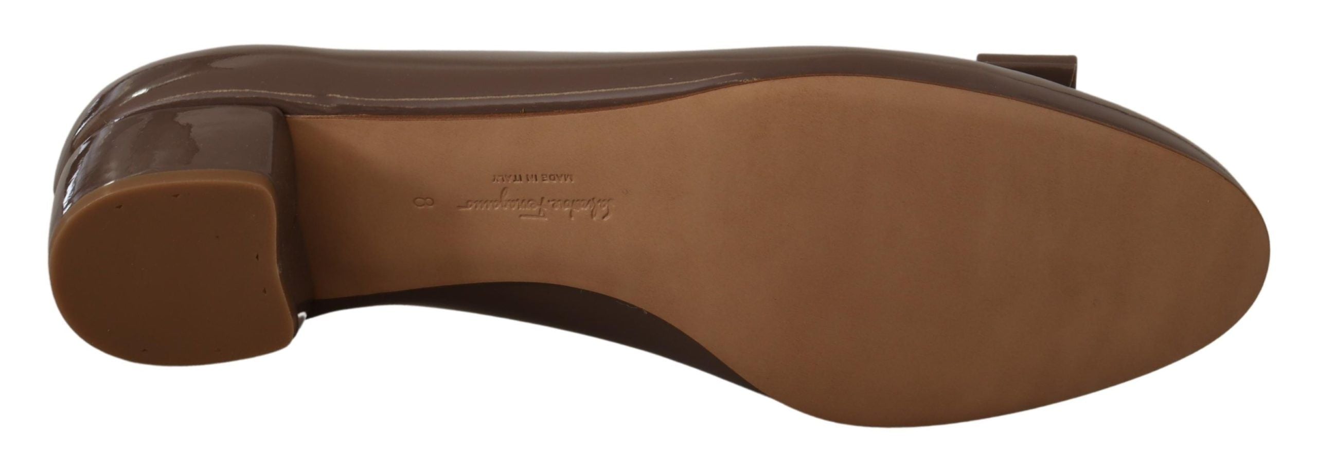 Salvatore Ferragamo Brown Naplak Calf Leather Pumps Shoes Salvatore Ferragamo