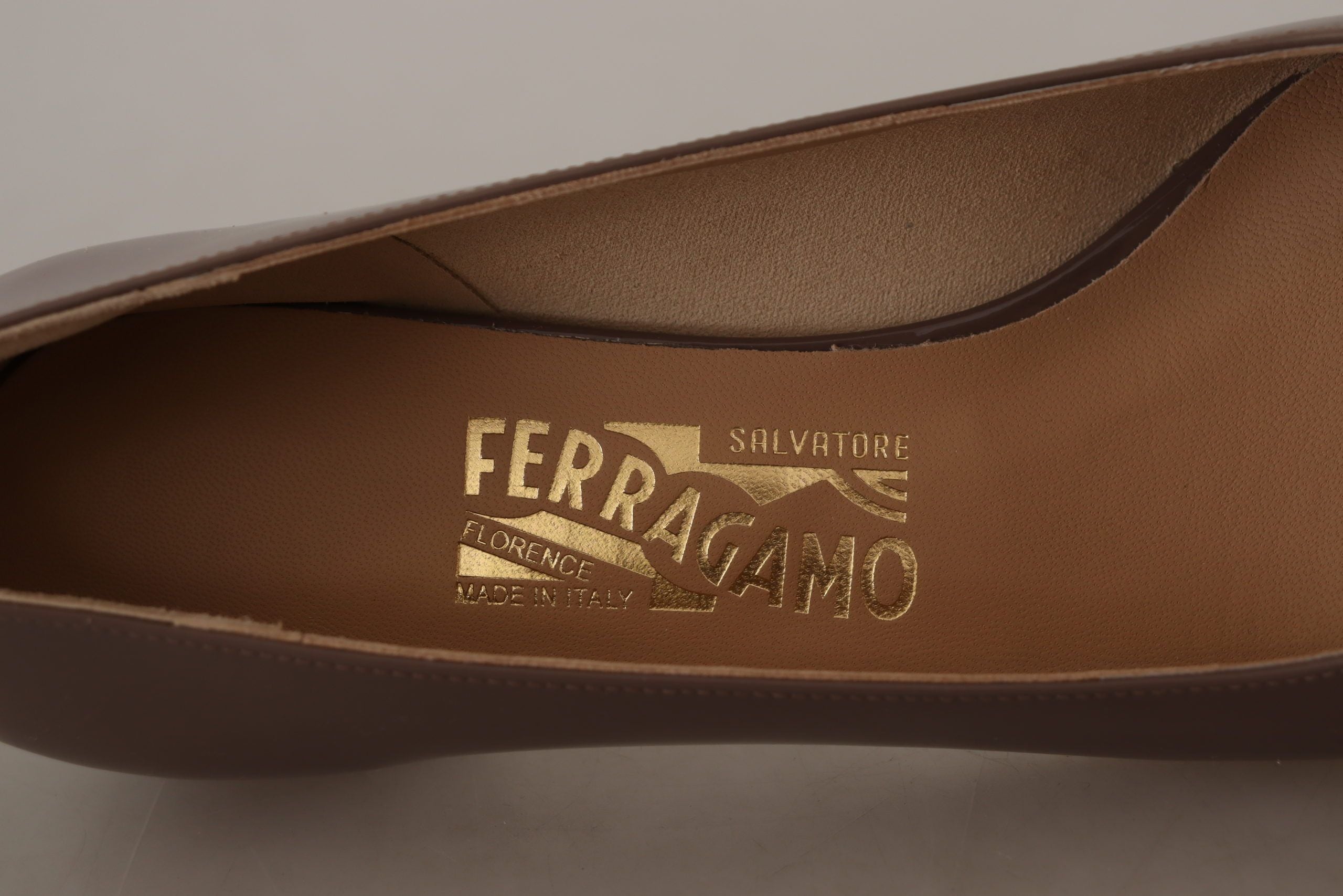 Salvatore Ferragamo Brown Naplak Calf Leather Pumps Shoes Salvatore Ferragamo
