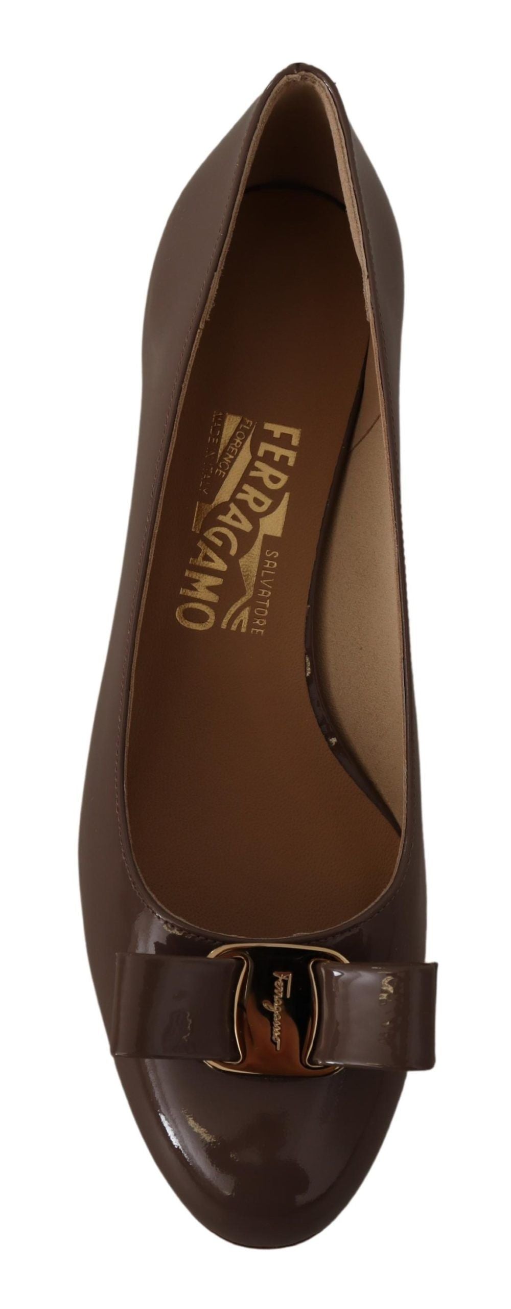 Salvatore Ferragamo Brown Naplak Calf Leather Pumps Shoes Salvatore Ferragamo