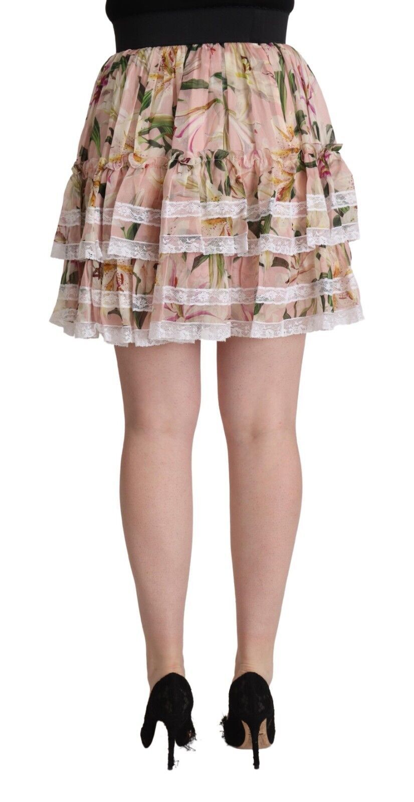 Dolce & Gabbana Pink Lily Print Silk Mini Tiered A-line Skirt Dolce & Gabbana