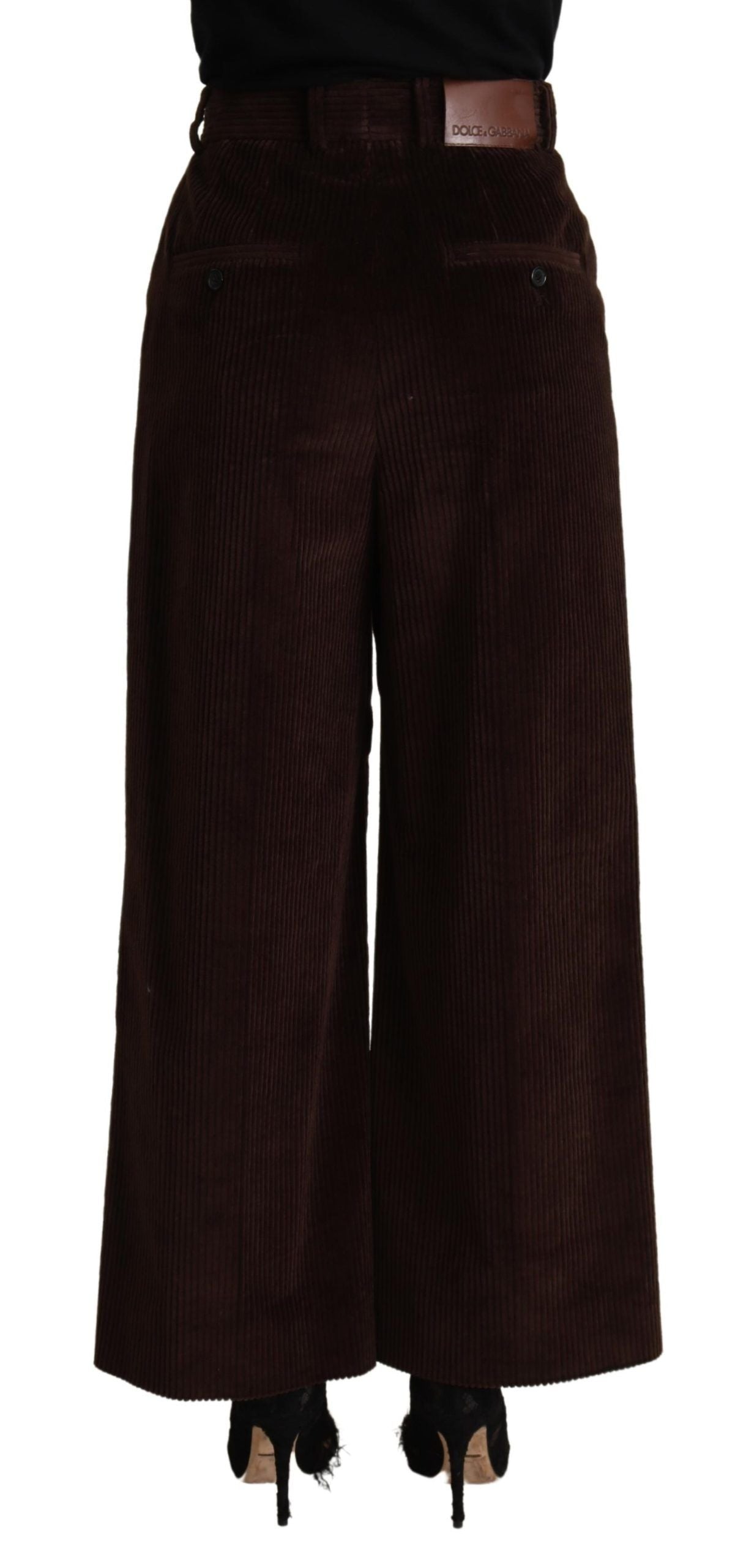 Dolce & Gabbana Brown Cotton High Waist Trouser Wide Leg Pants Dolce & Gabbana