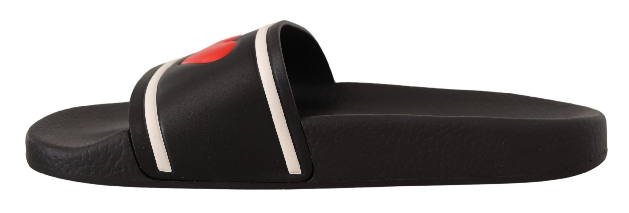 Dolce & Gabbana Black Leather I Love D&G Slides Sandals Dolce & Gabbana