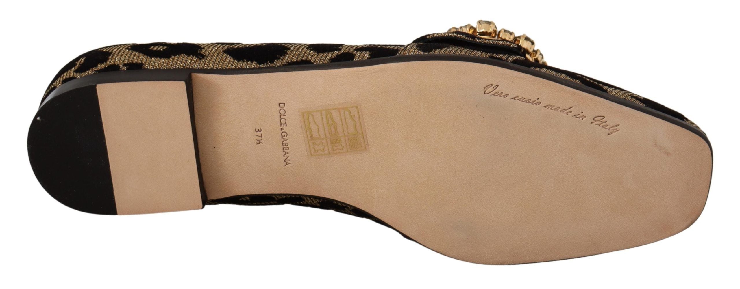 Dolce & Gabbana Gold Leopard Print Crystals Loafers Shoes Dolce & Gabbana