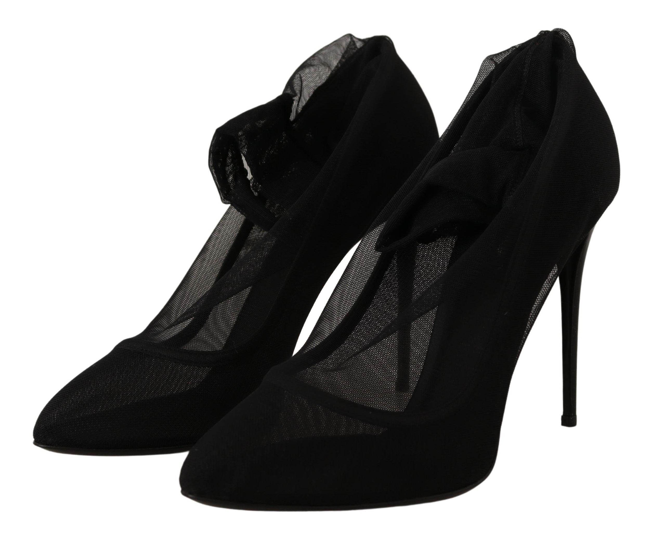 Dolce & Gabbana Black Tulle Stretch Boots Pumps Shoes Dolce & Gabbana