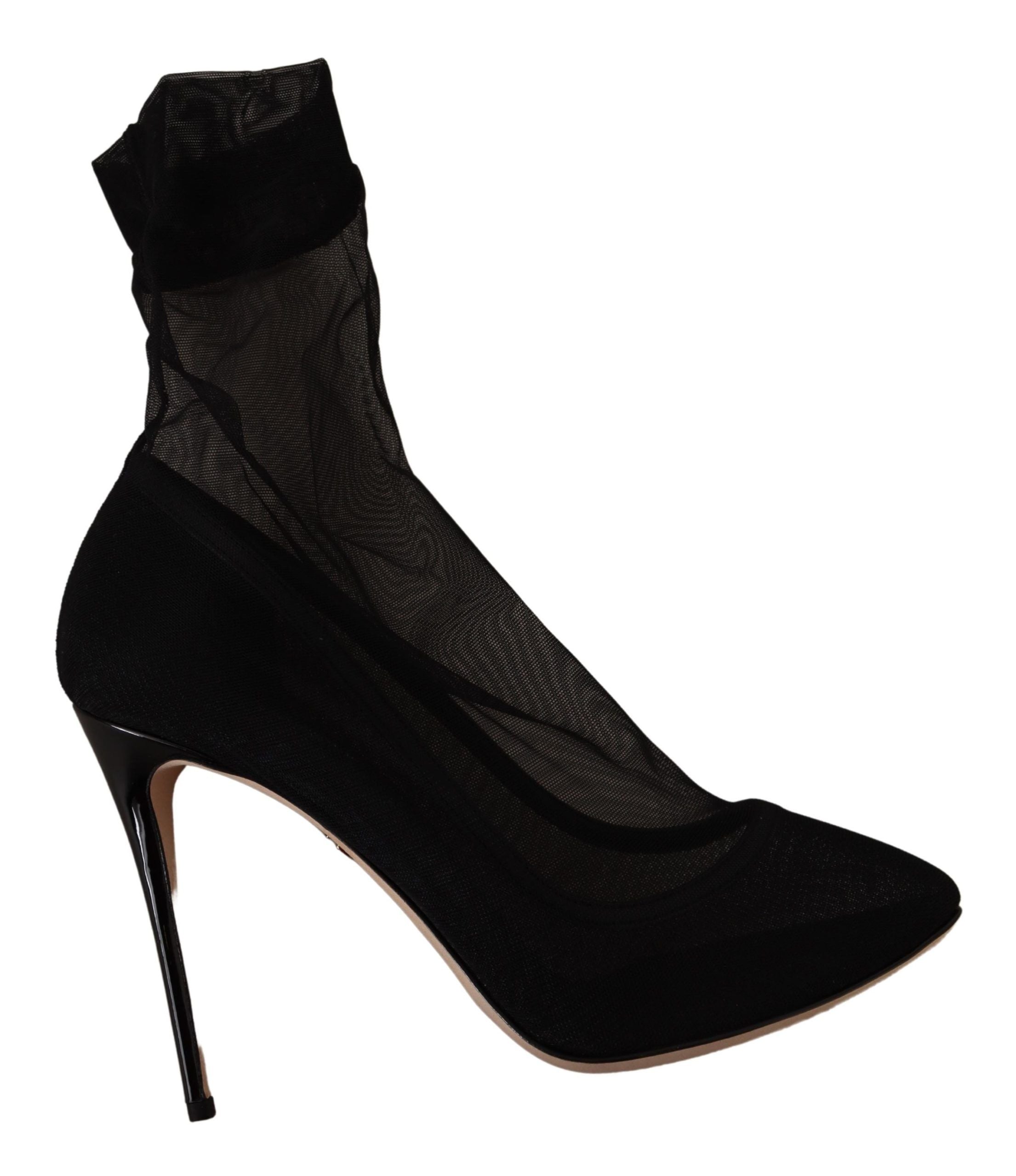 Dolce & Gabbana Black Stretch Tulle Stretch Boots Shoes Dolce & Gabbana