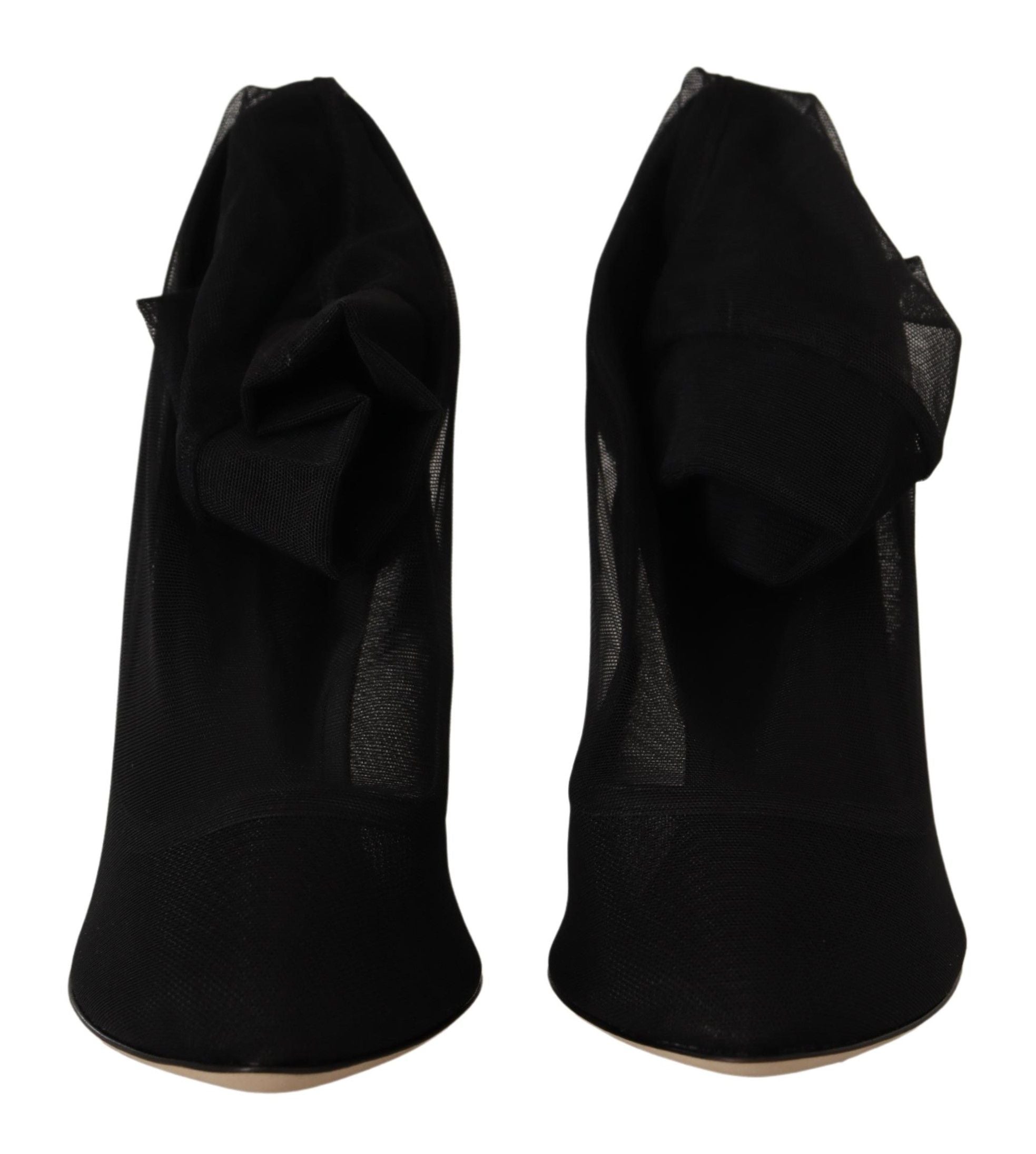 Dolce & Gabbana Black Stretch Tulle Stretch Boots Shoes Dolce & Gabbana