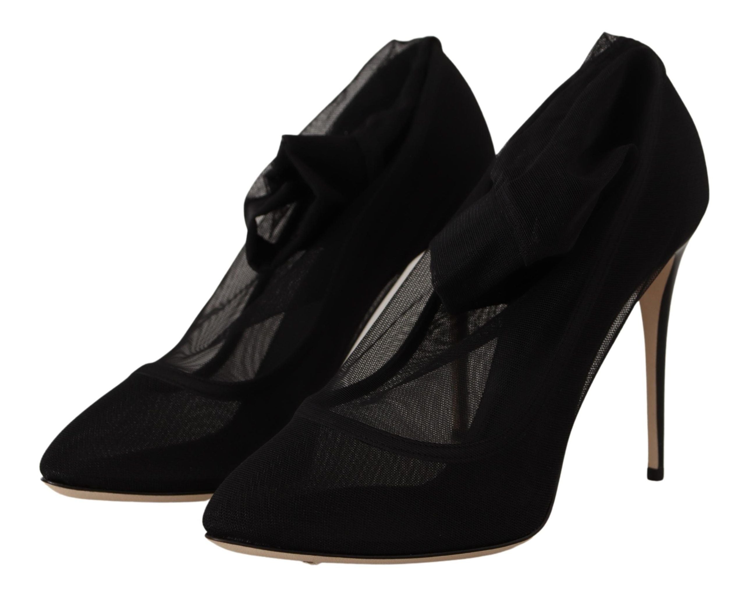 Dolce & Gabbana Black Stretch Tulle Stretch Boots Shoes Dolce & Gabbana