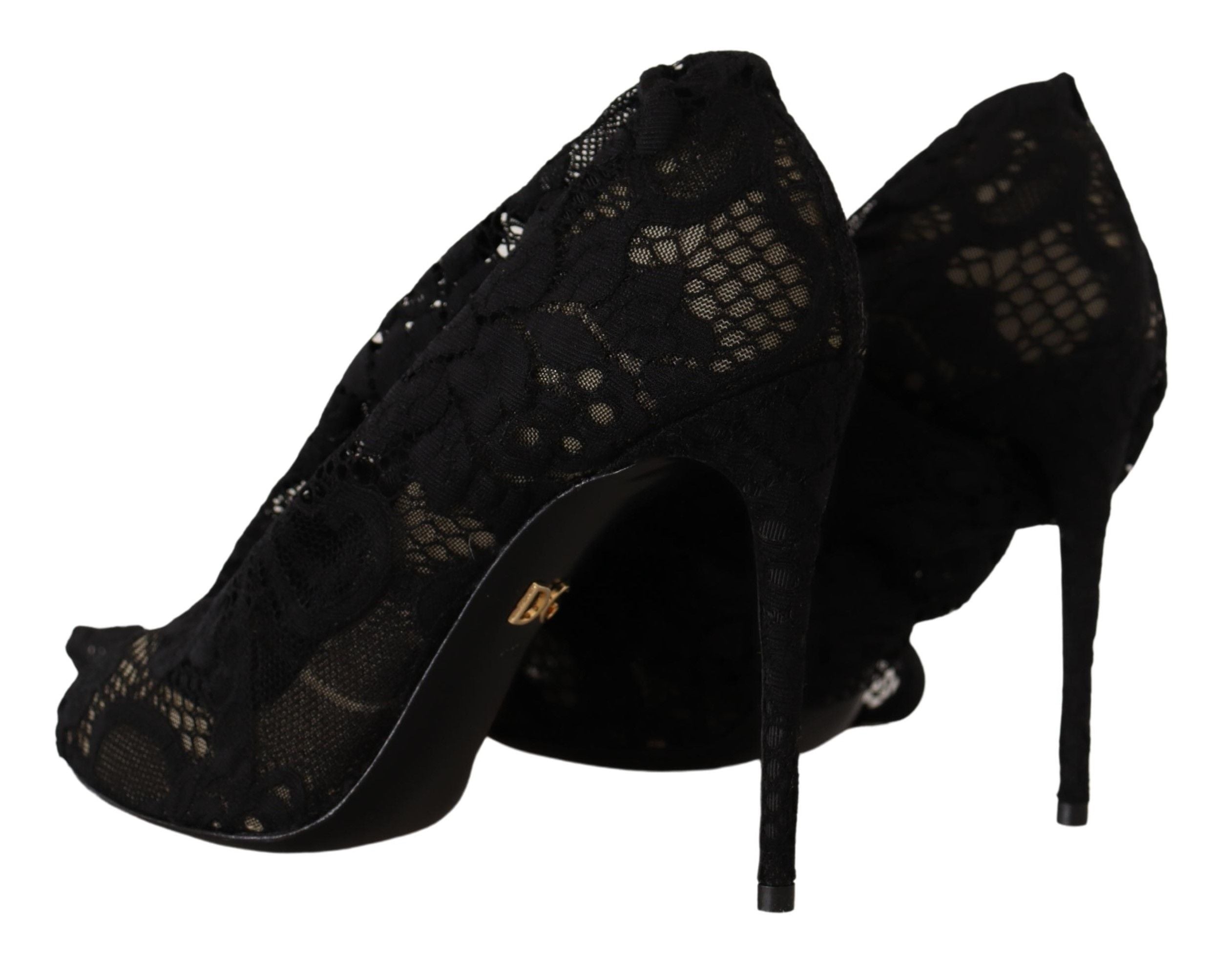 Dolce & Gabbana Black Stretch Socks Taormina Lace Boots Shoes Dolce & Gabbana