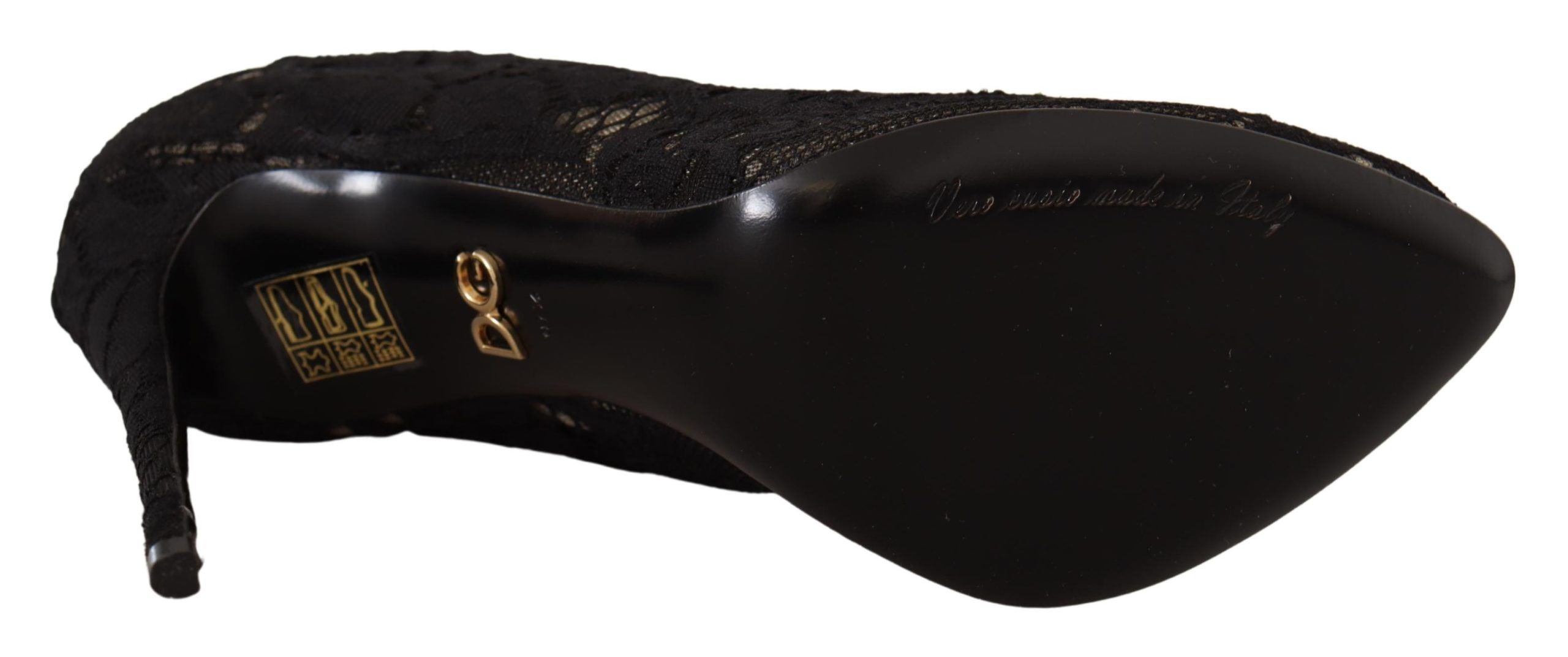 Dolce & Gabbana Black Stretch Socks Taormina Lace Boots Shoes Dolce & Gabbana