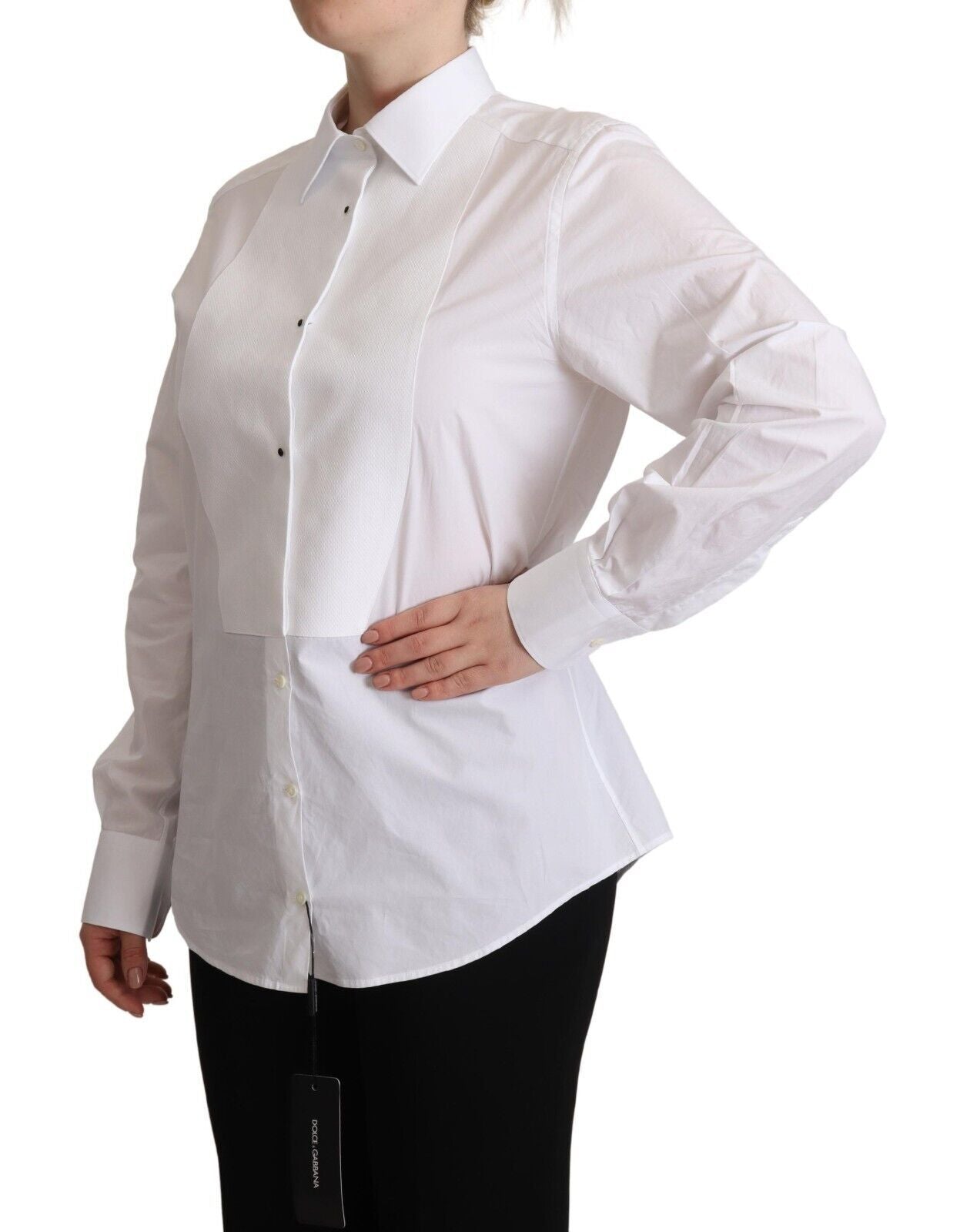 Dolce & Gabbana White Cotton Dress Collared Long Sleeves Shirt Top Dolce & Gabbana