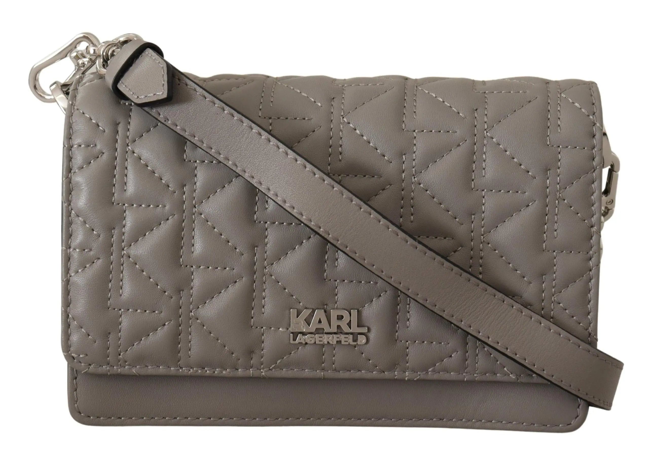 Karl Lagerfeld Light Grey Leather Crossbody Bag Karl Lagerfeld