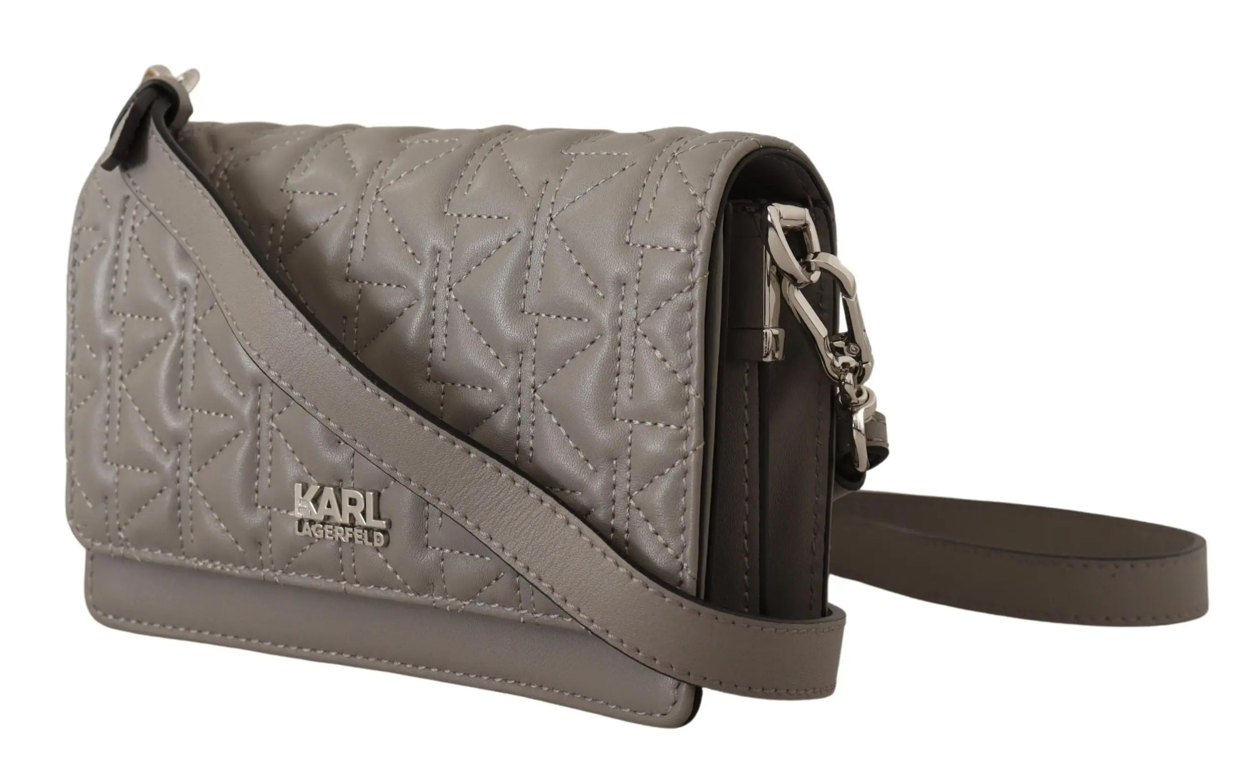 Karl Lagerfeld Light Grey Leather Crossbody Bag Karl Lagerfeld