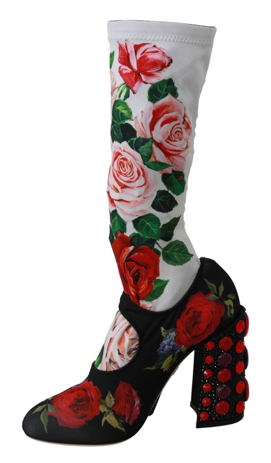 Dolce & Gabbana Black Floral Socks Crystal Jersey Boots Shoes Dolce & Gabbana