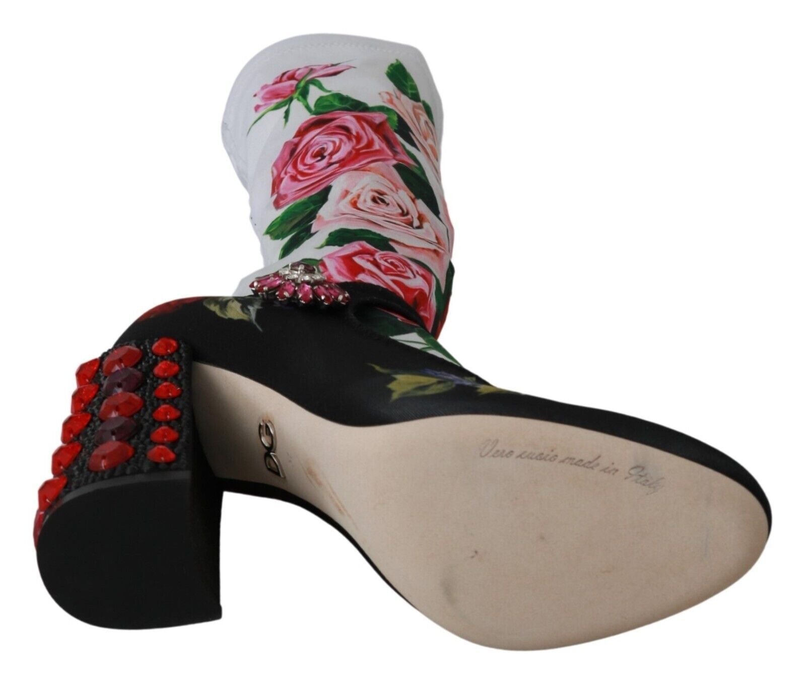 Dolce & Gabbana Black Floral Socks Crystal Jersey Boots Shoes Dolce & Gabbana